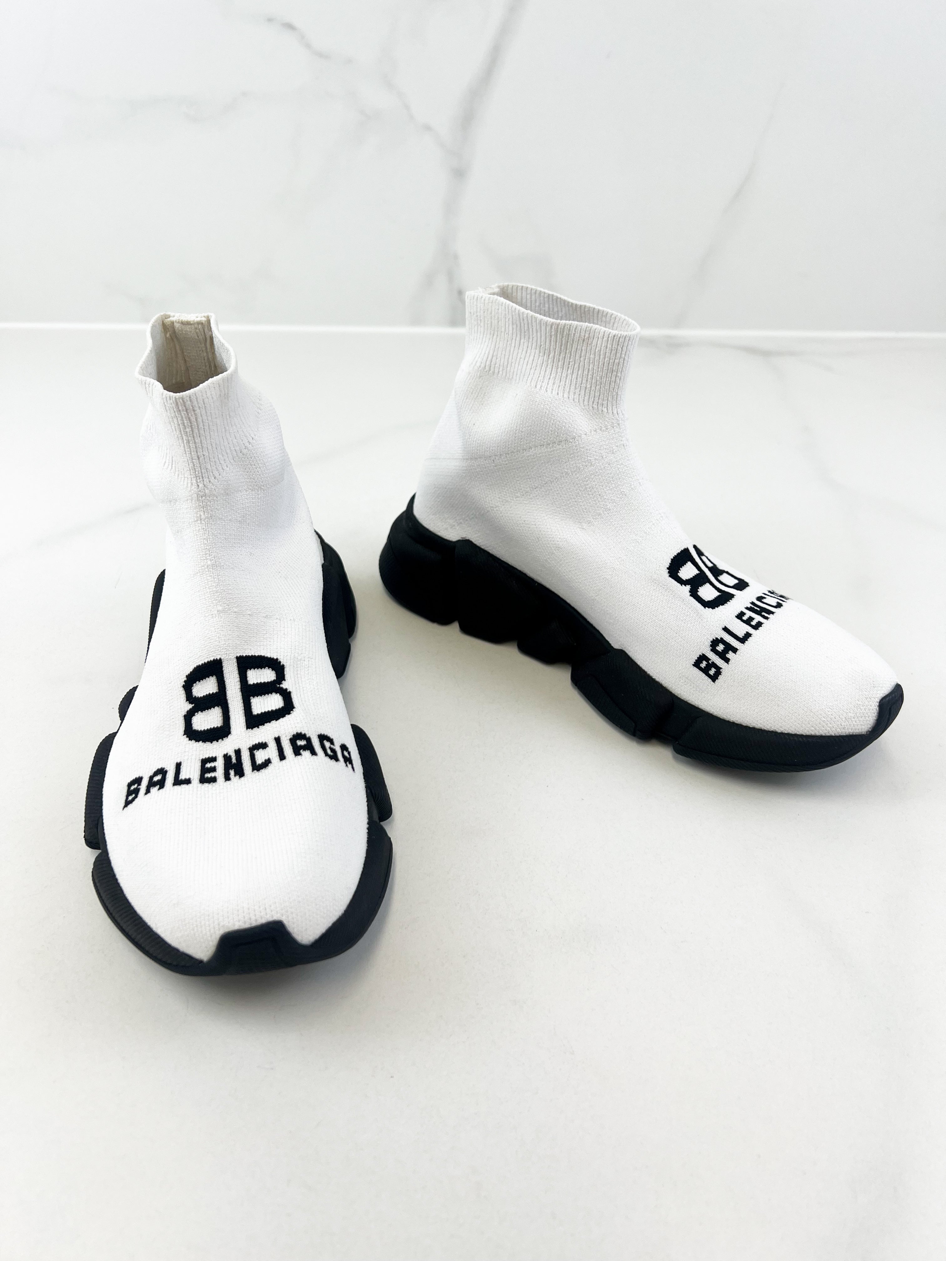 Balenciaga Logo White Knit Sneaker Size 35