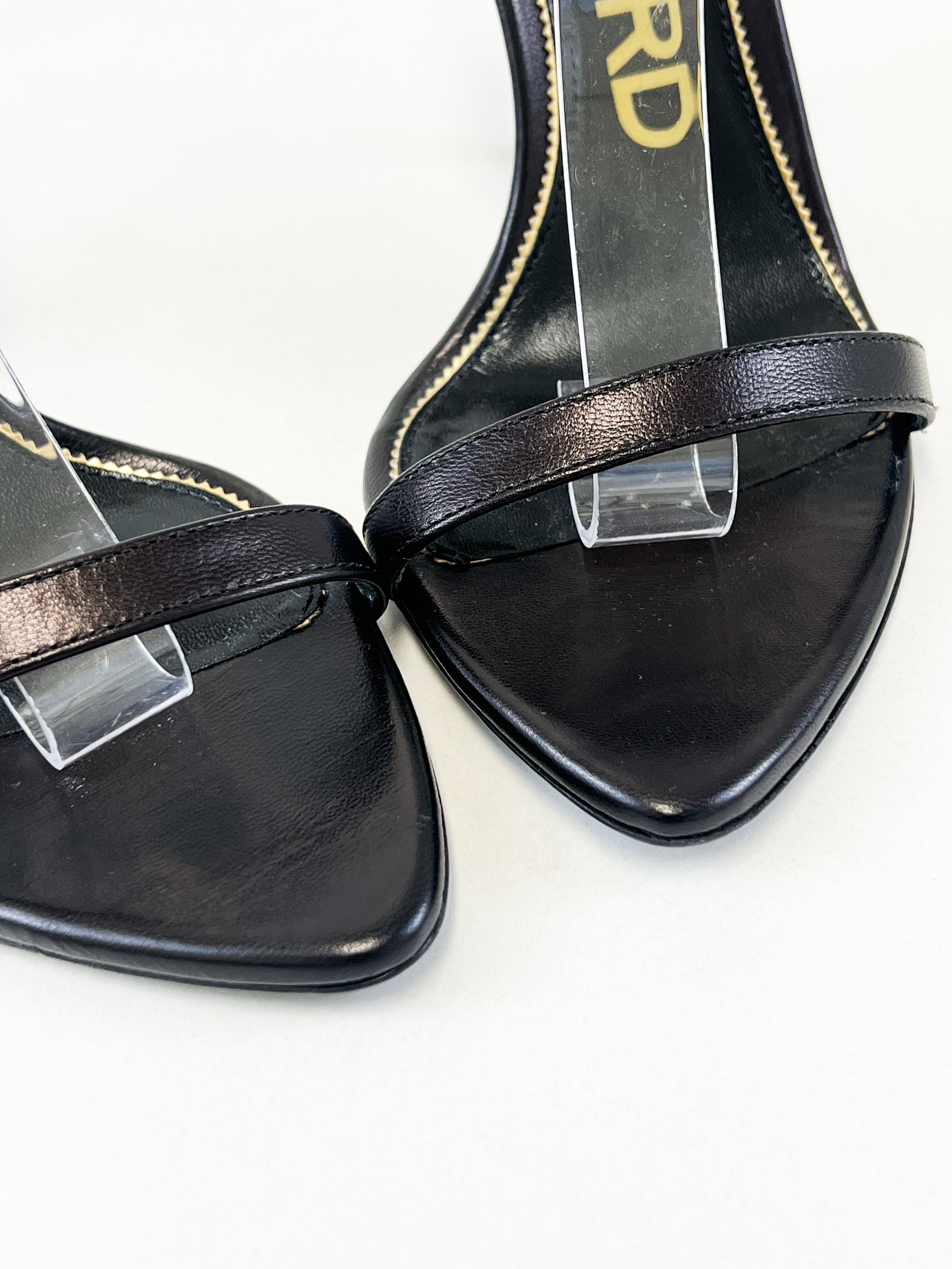 Tom Ford Leather Black Padlock Sandal Size 38