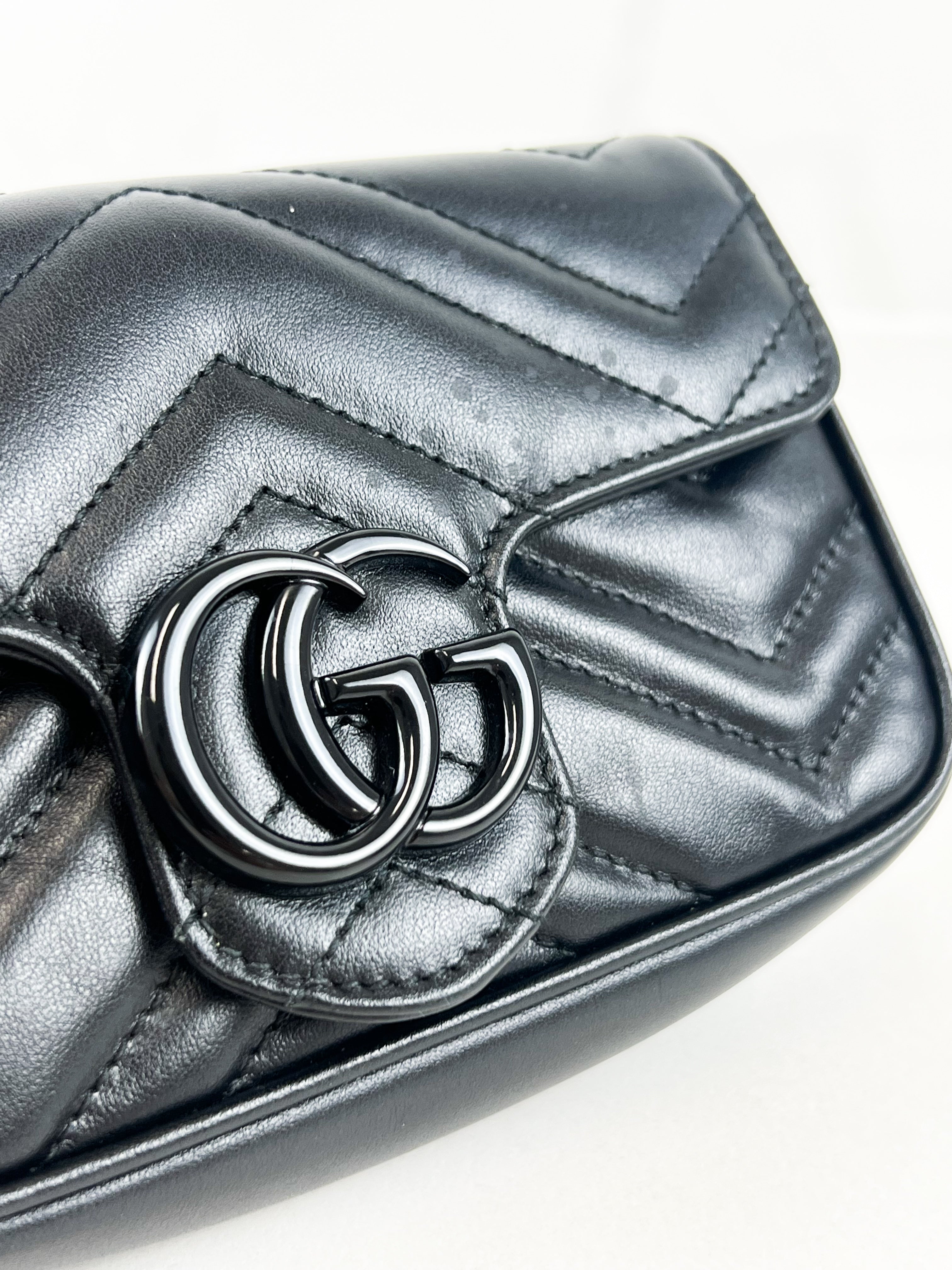 Gucci Black GG Marmont Matelasse Super Mini Shoulder/Belt Bag