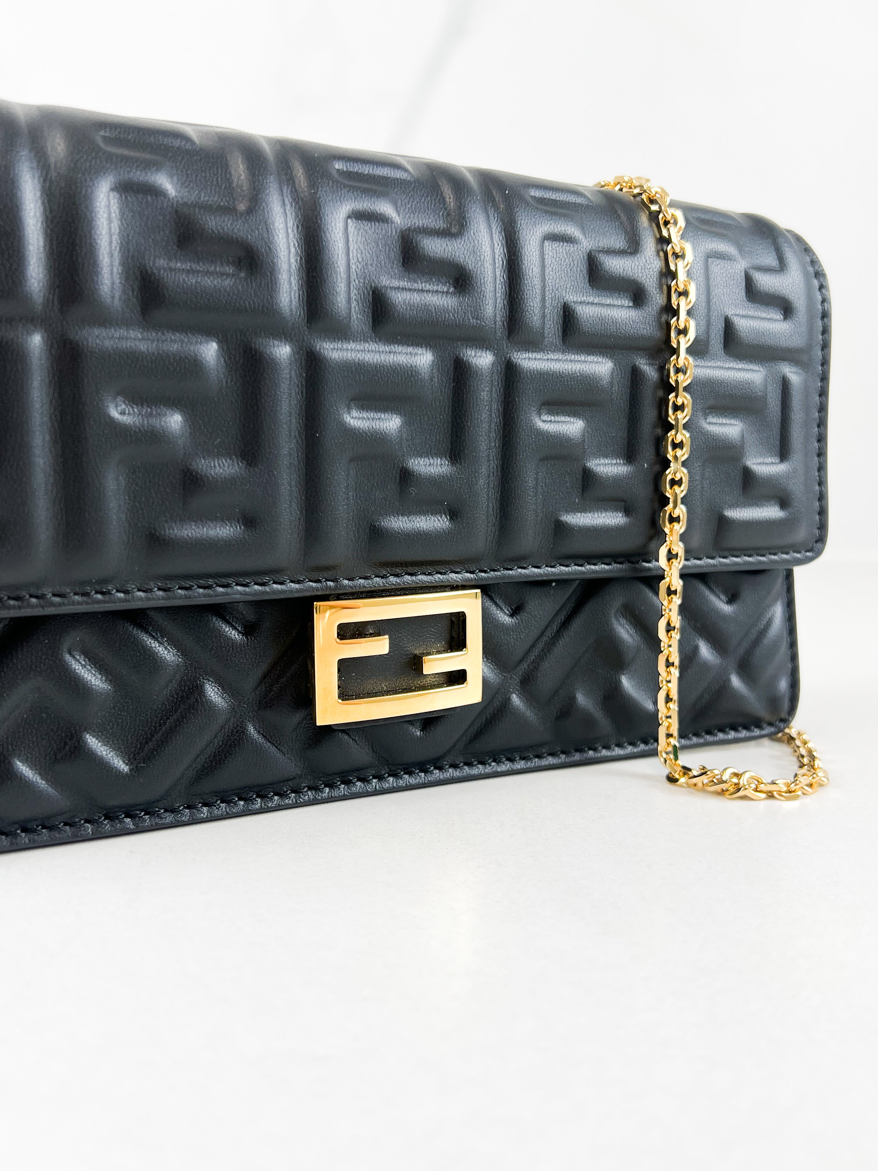 Fendi FF Wallet On Chain Baguette in Black Nappa Leather