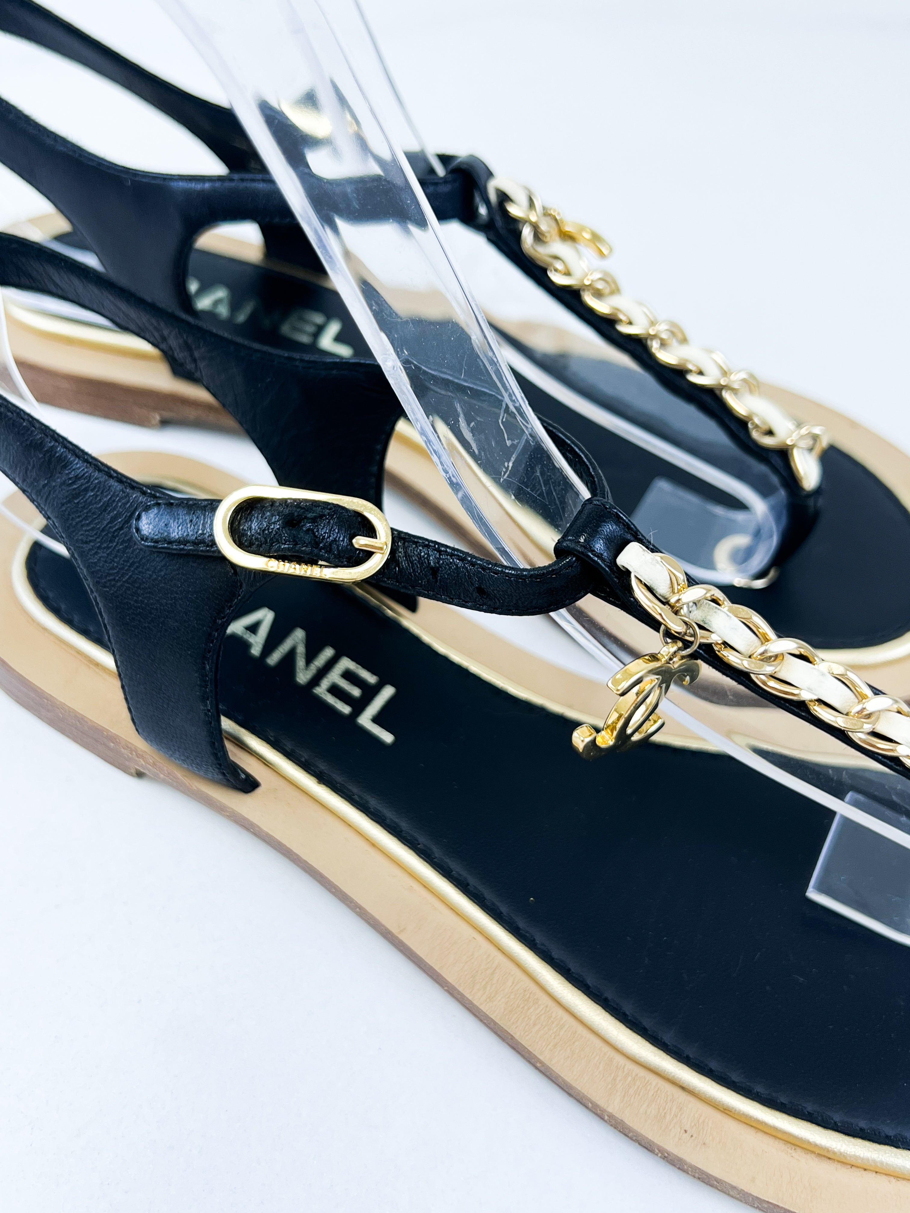 Chanel CC Chain Flat Chain Sandal Size 35