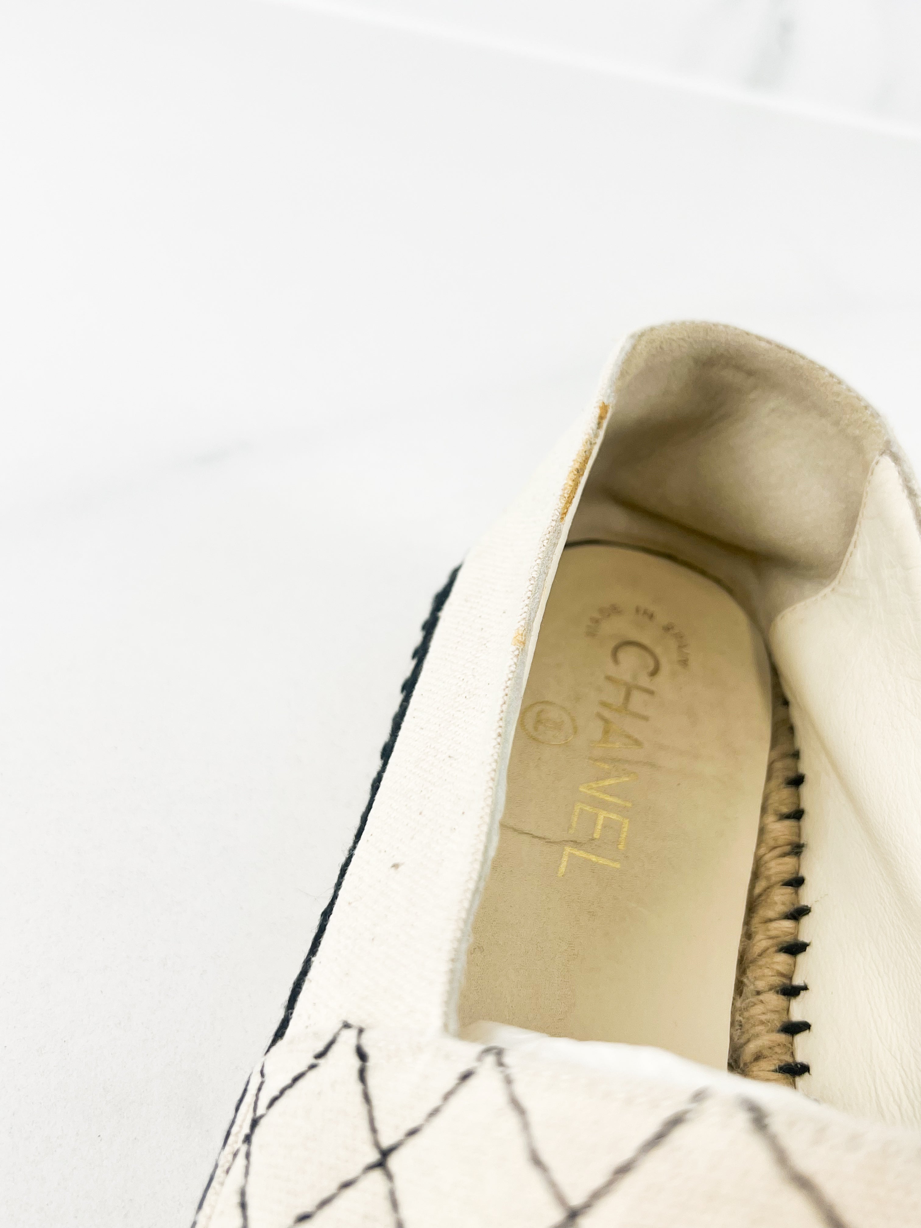 Chanel White CC Canvas Espadrille Size 42