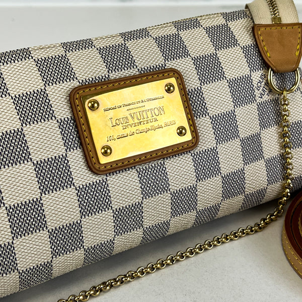Louis Vuitton Eva Clutch Crossbody Bag in Damier Azur