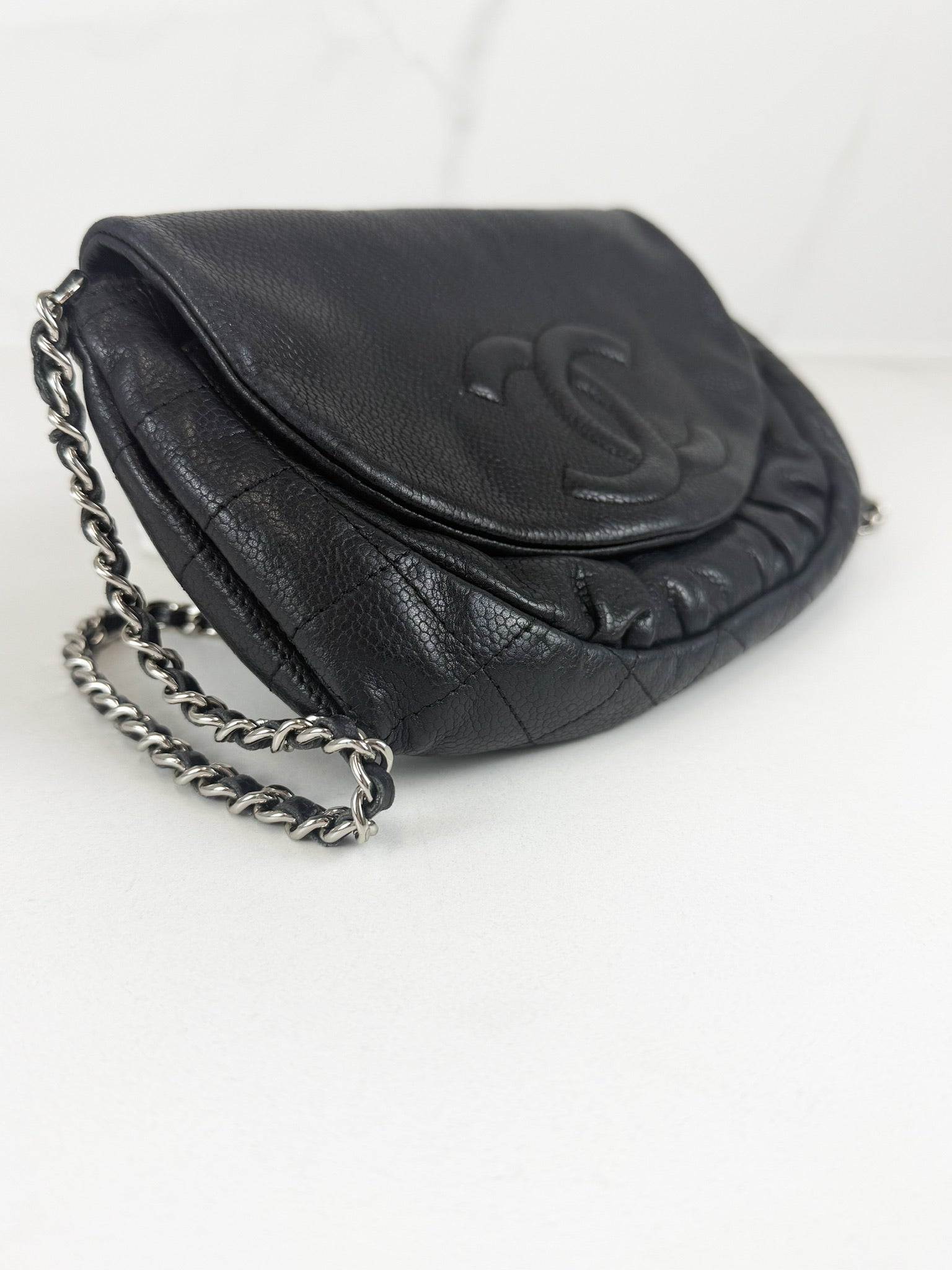Chanel Black Half Moon Caviar CC WOC with SHW