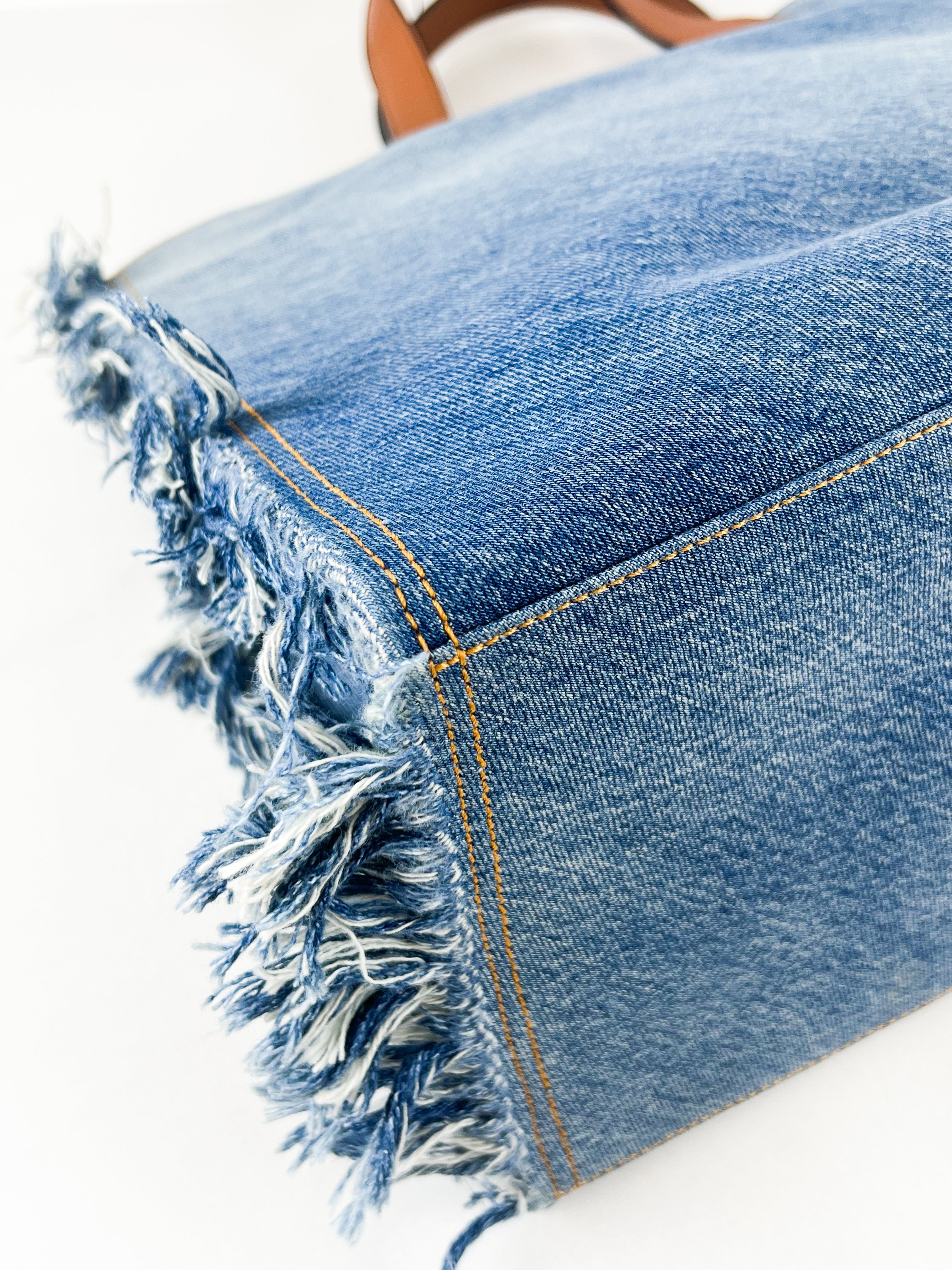 Fendi Blue Denim Fringe Medium Sunshine Tote Bag