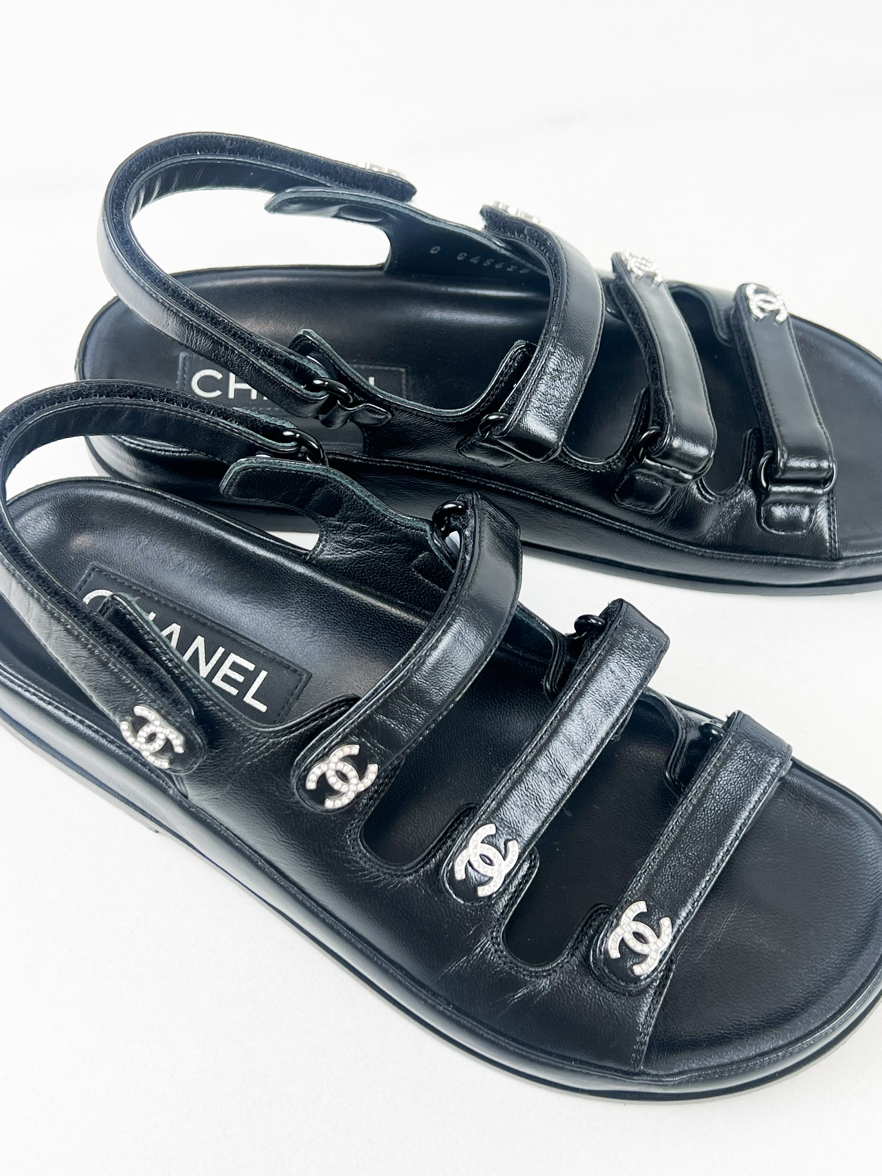 Chanel Black Leather Dad Sandal Size 35.5C