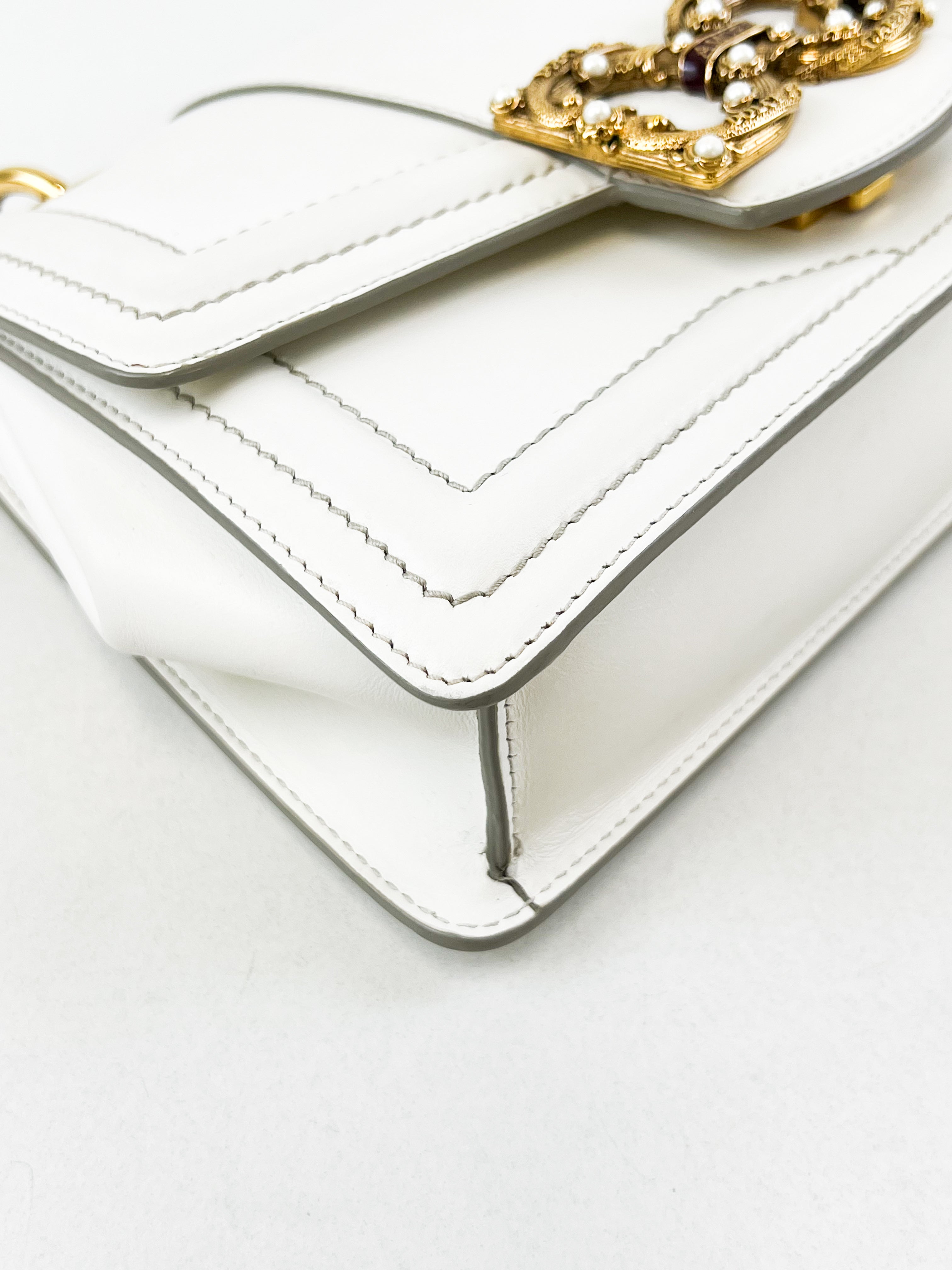 Dolce & Gabbana Amore Chain Shoulder Bag in White with GHW