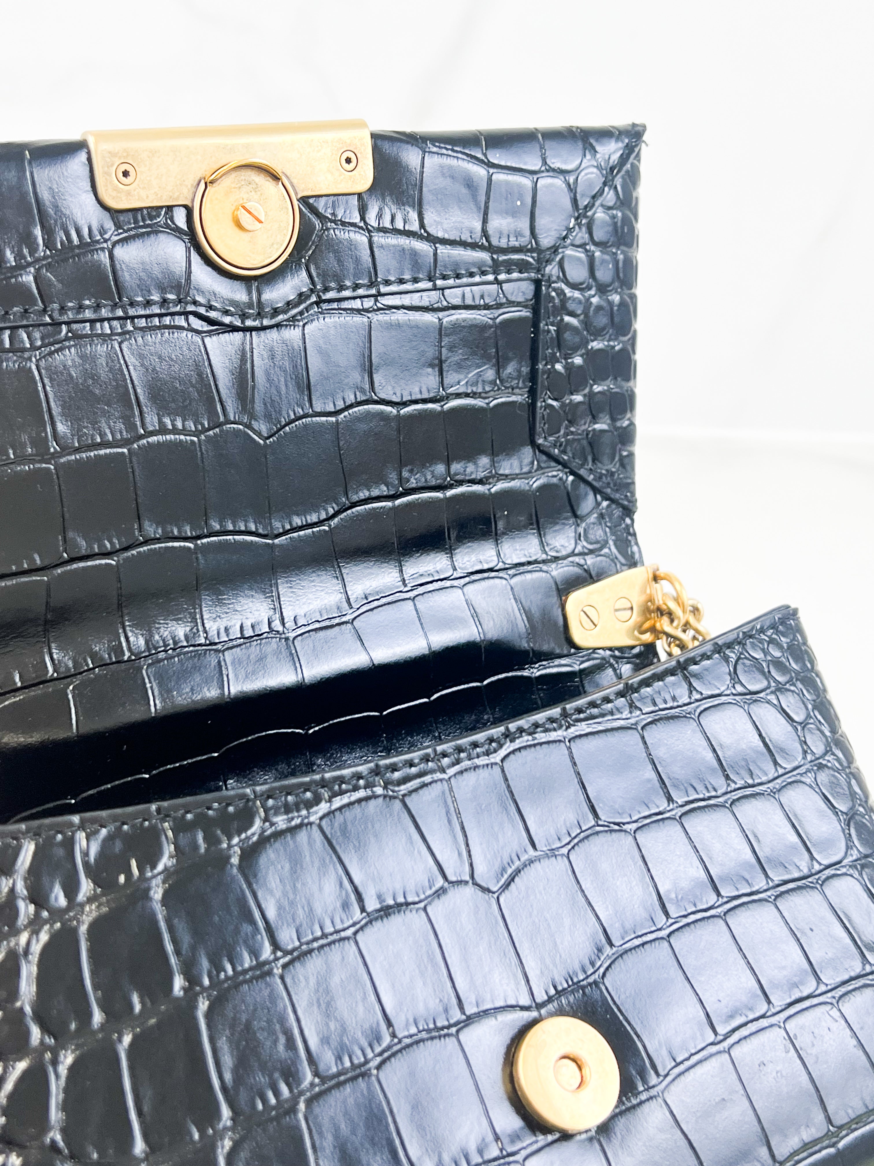 Balenciaga Triplet Croc Embossed Leather Shoulder Bag