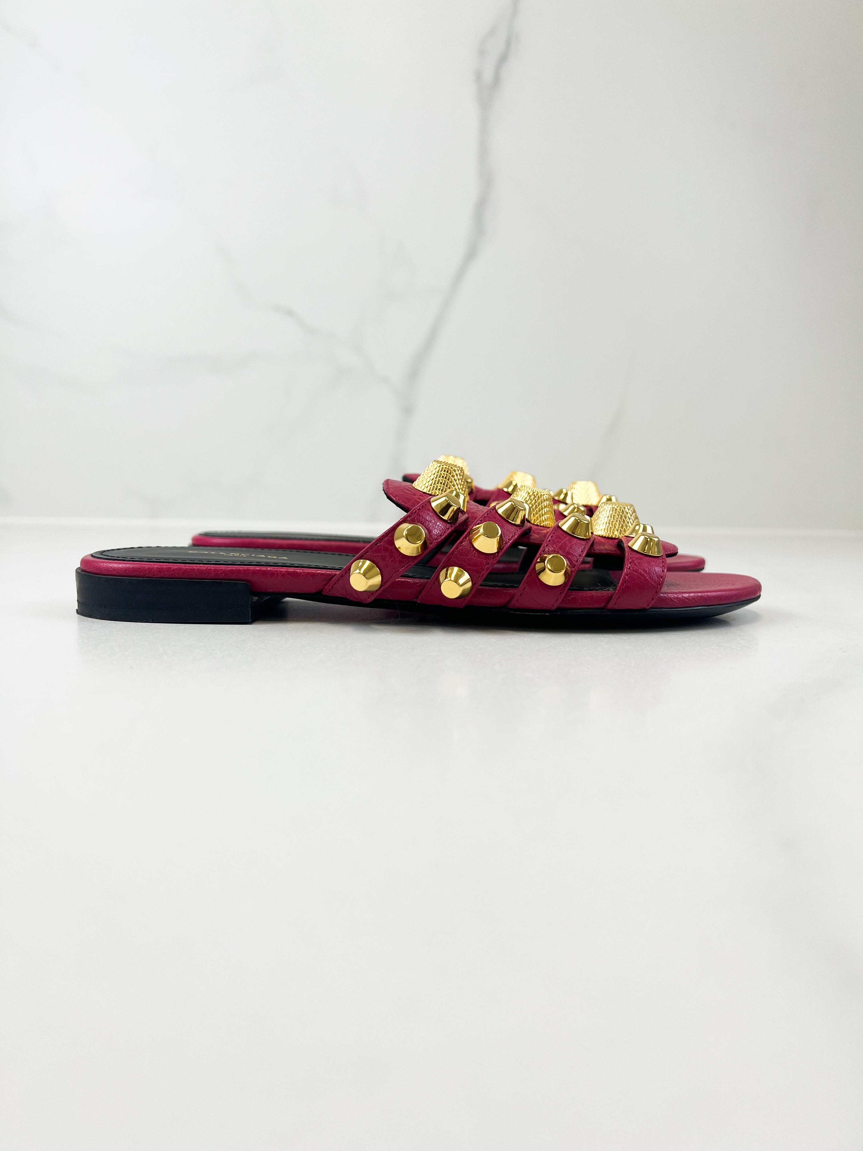 Balenciaga Leather Arena Flat Slides Mules Size 35.5