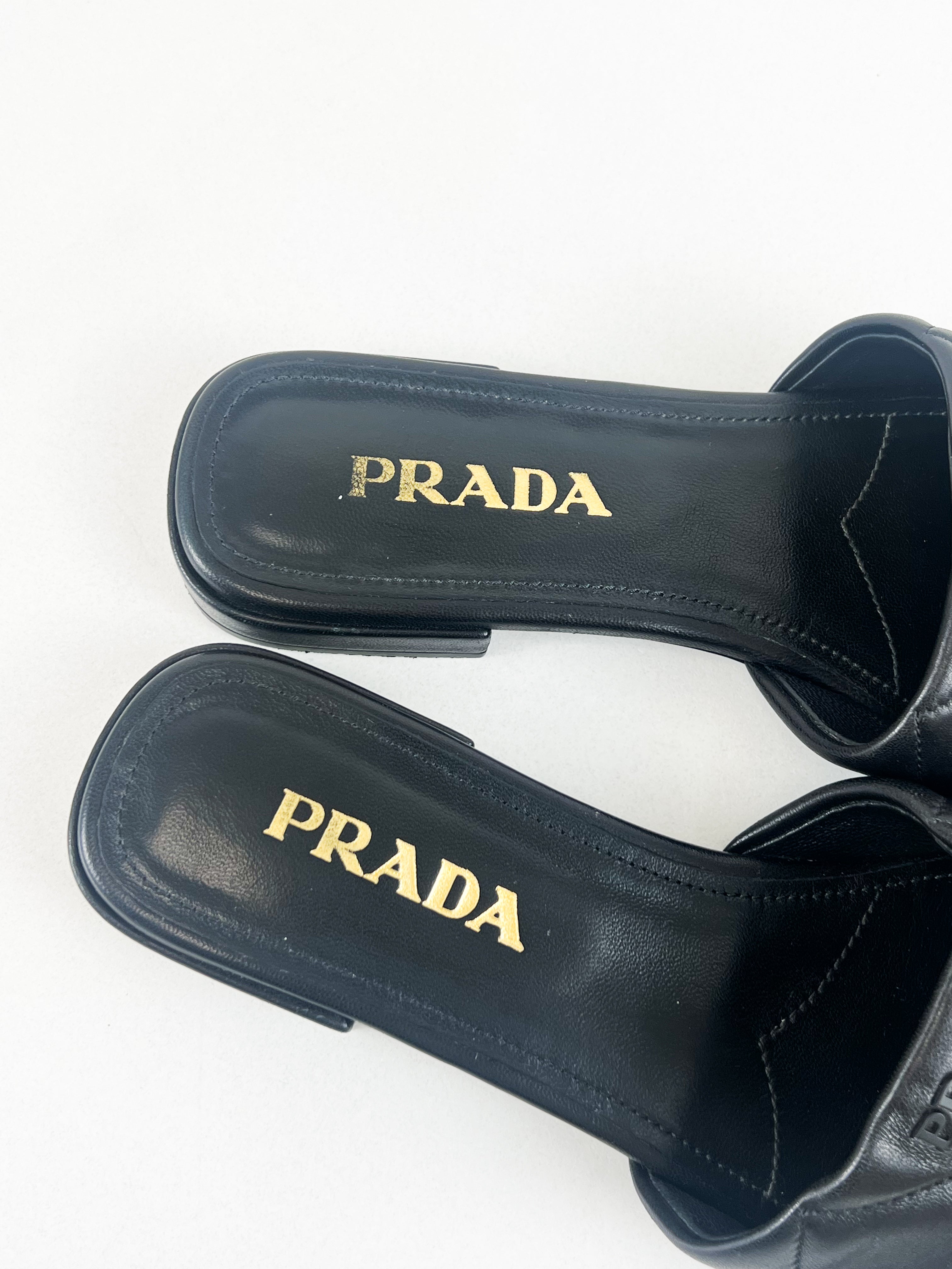 Prada Quilted Nappa Leather Slides in Black Size 38.5