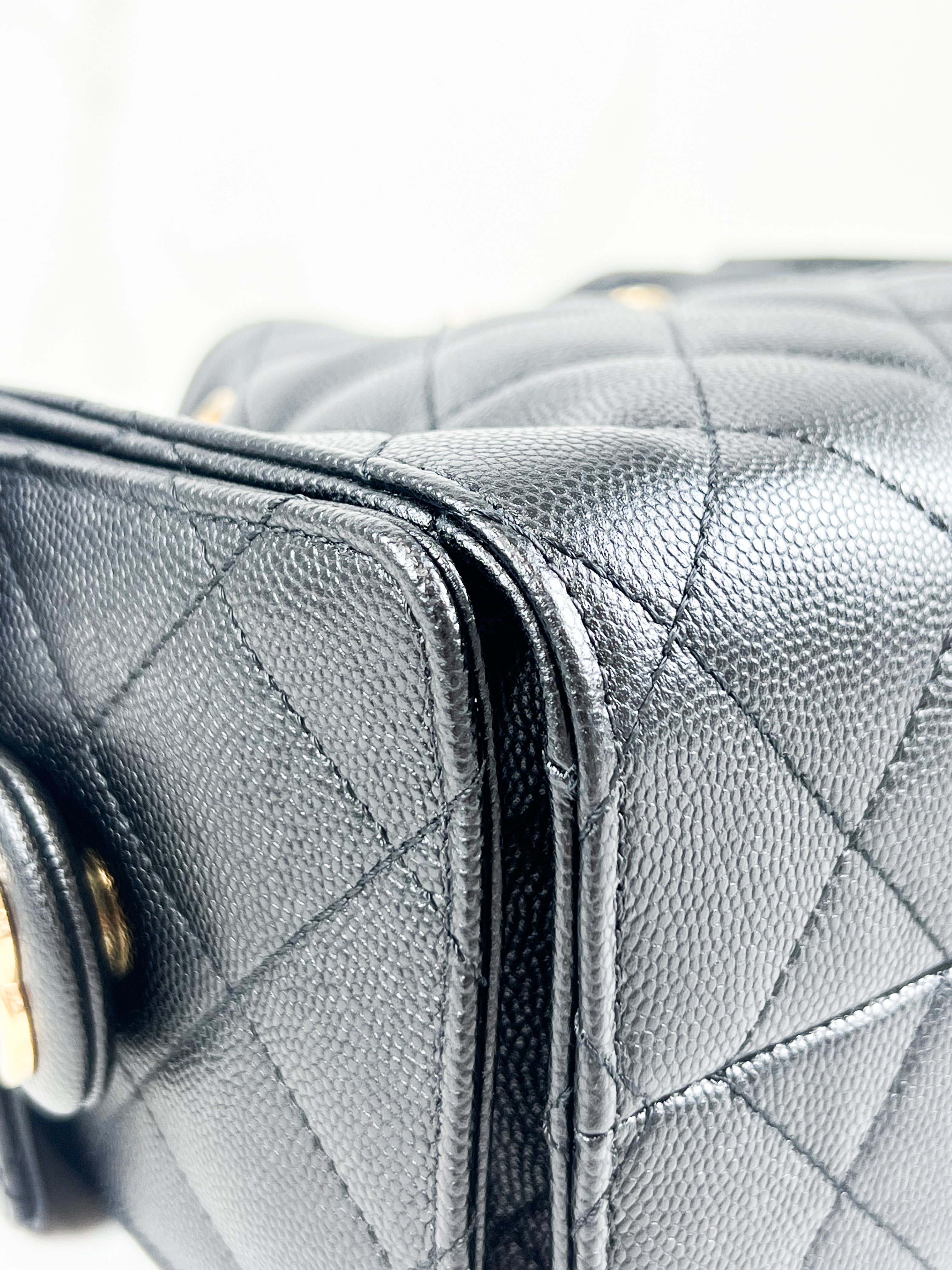 Chanel 25 Mini Handbag in Black Grained Calfskin & Gold-Tone Metal