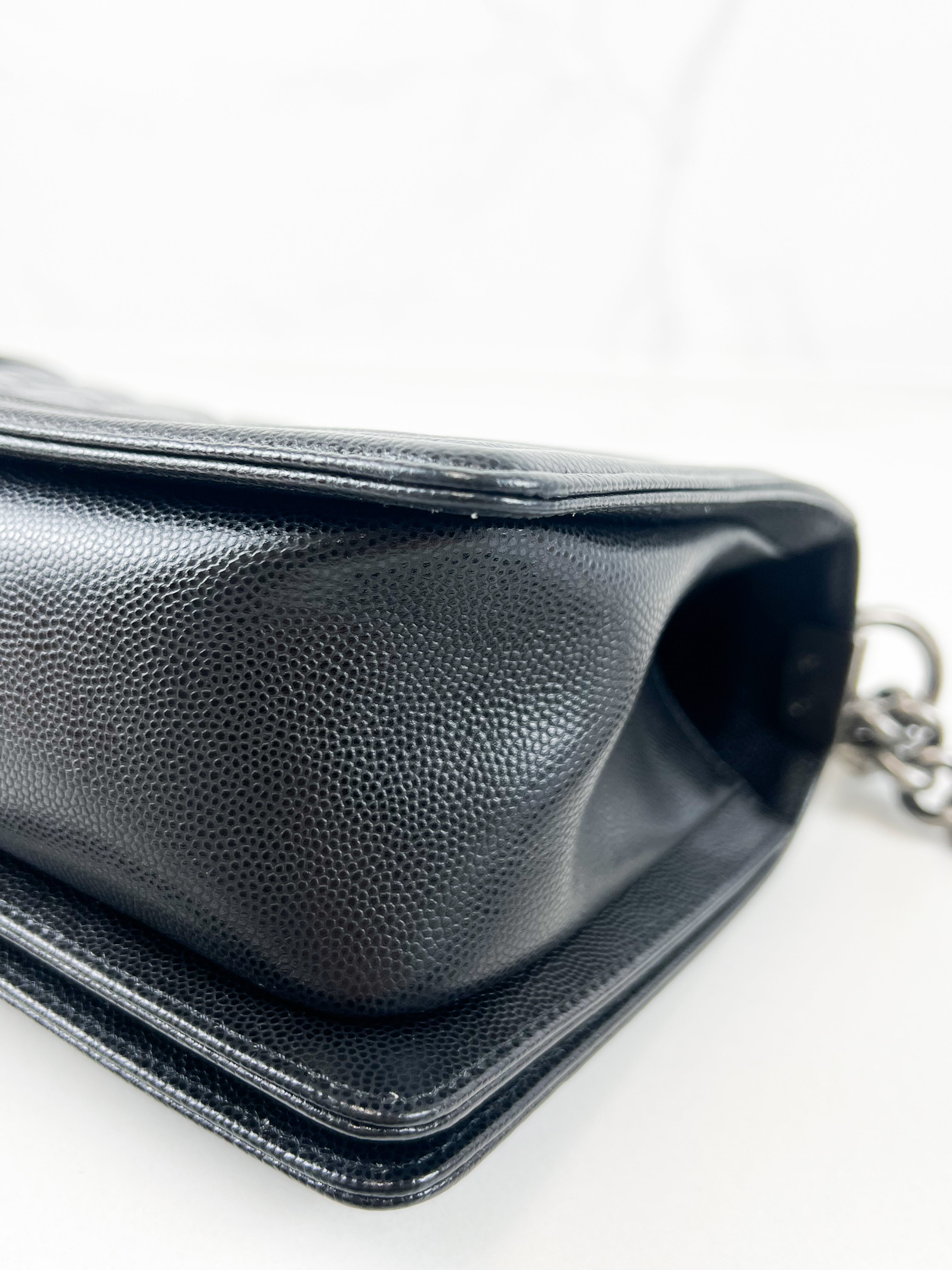 Chanel Old Medium Boy Bag in Black Quilted Caviar with Ruthenium Hardware