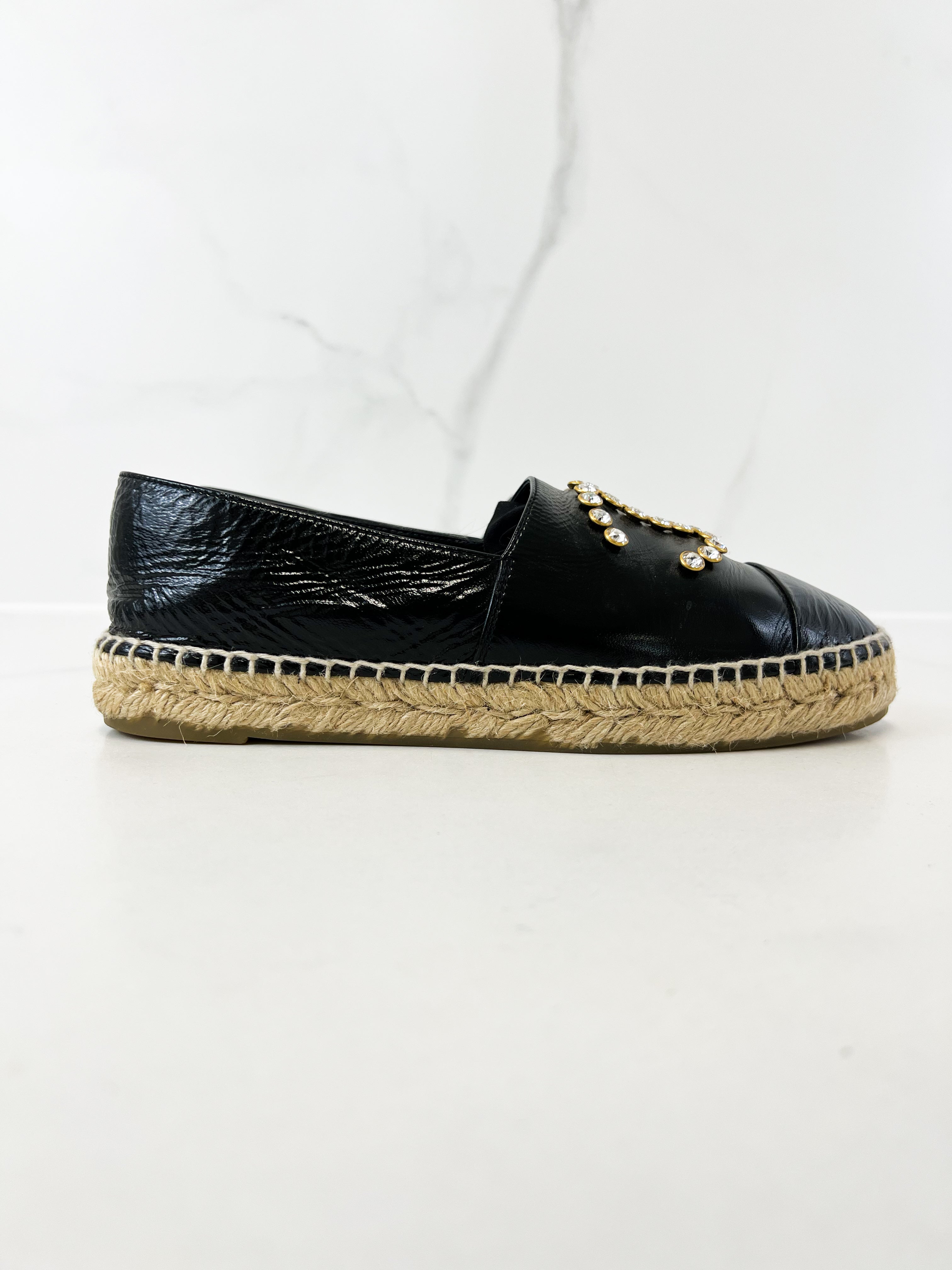 Chanel Black Embellished Espadrille Size 38