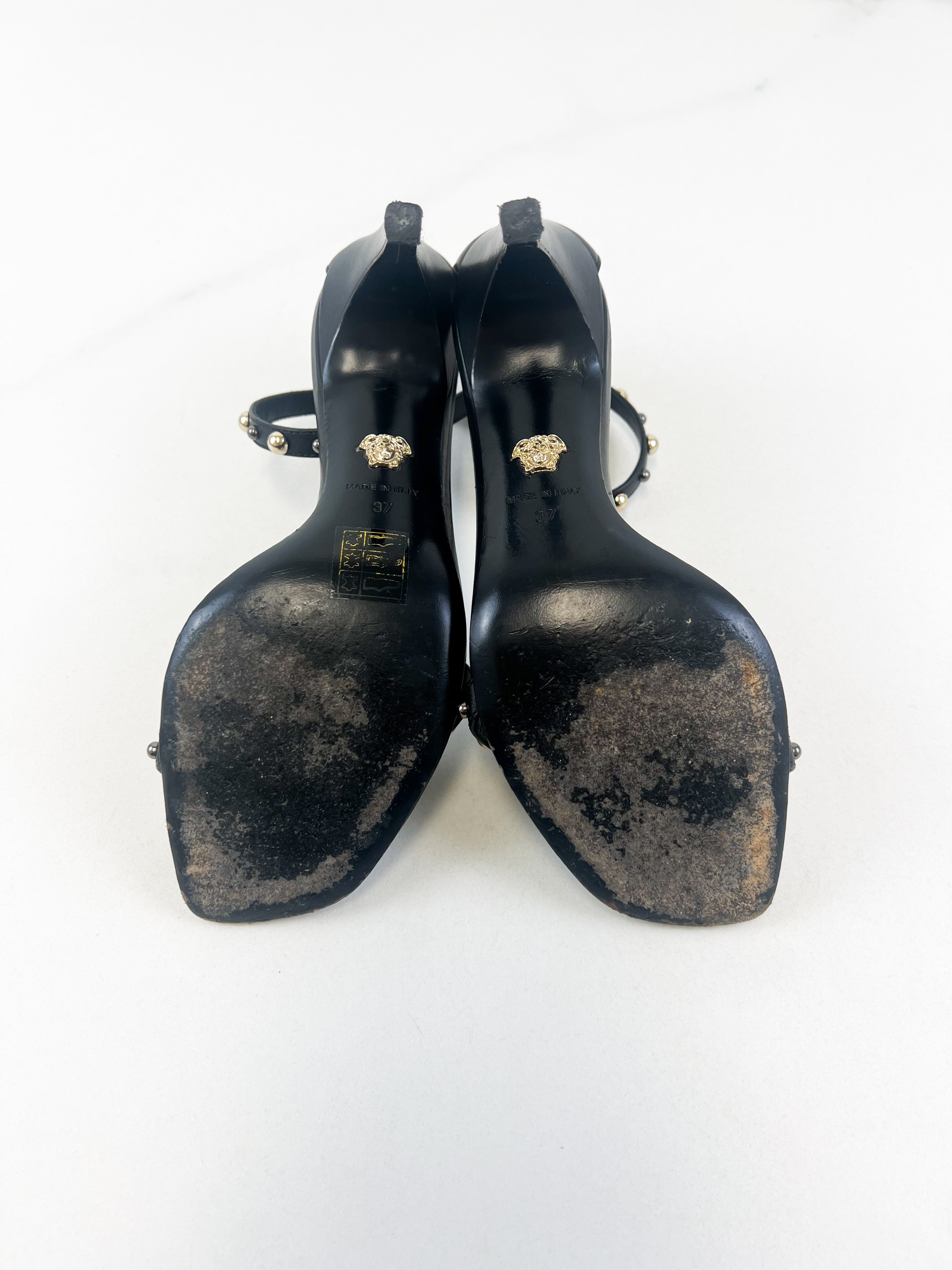 Versace Black Studded Leather Pump Size 37