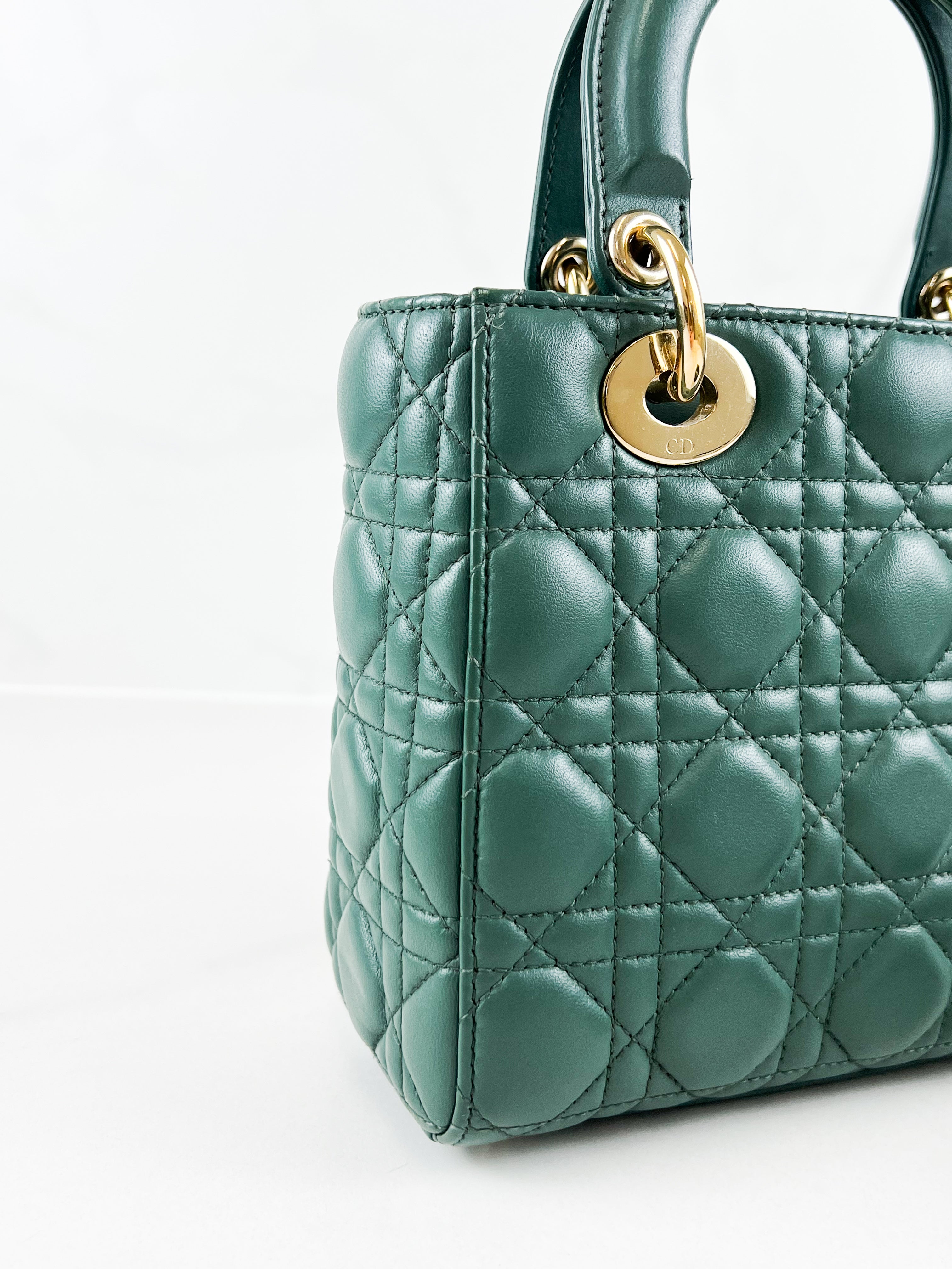 Christian Dior Small Lady Dior In Cedar Green Lambskin with GHW