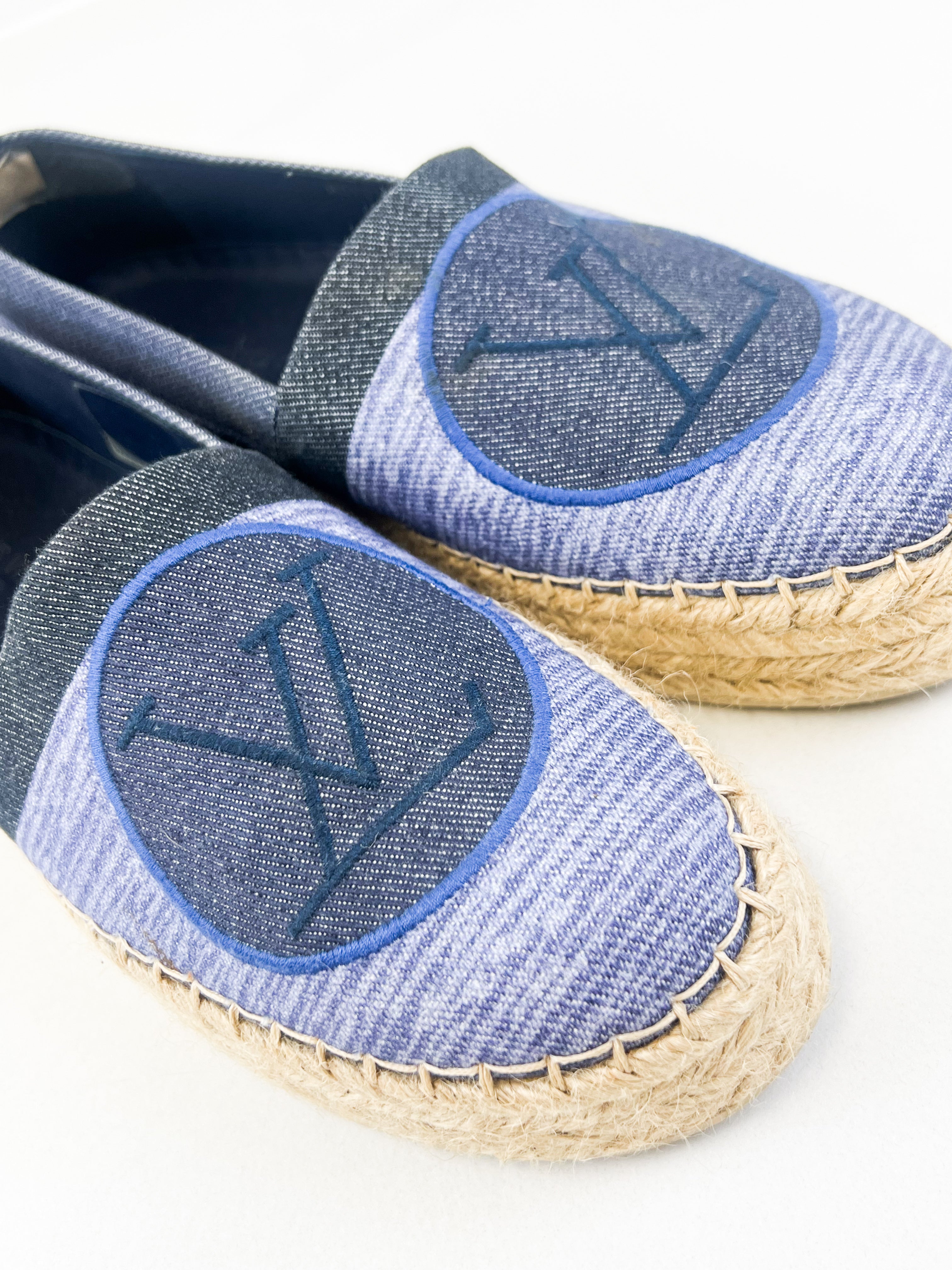 Louis Vuitton Logo Espadrille in Blue Canvas Size 38