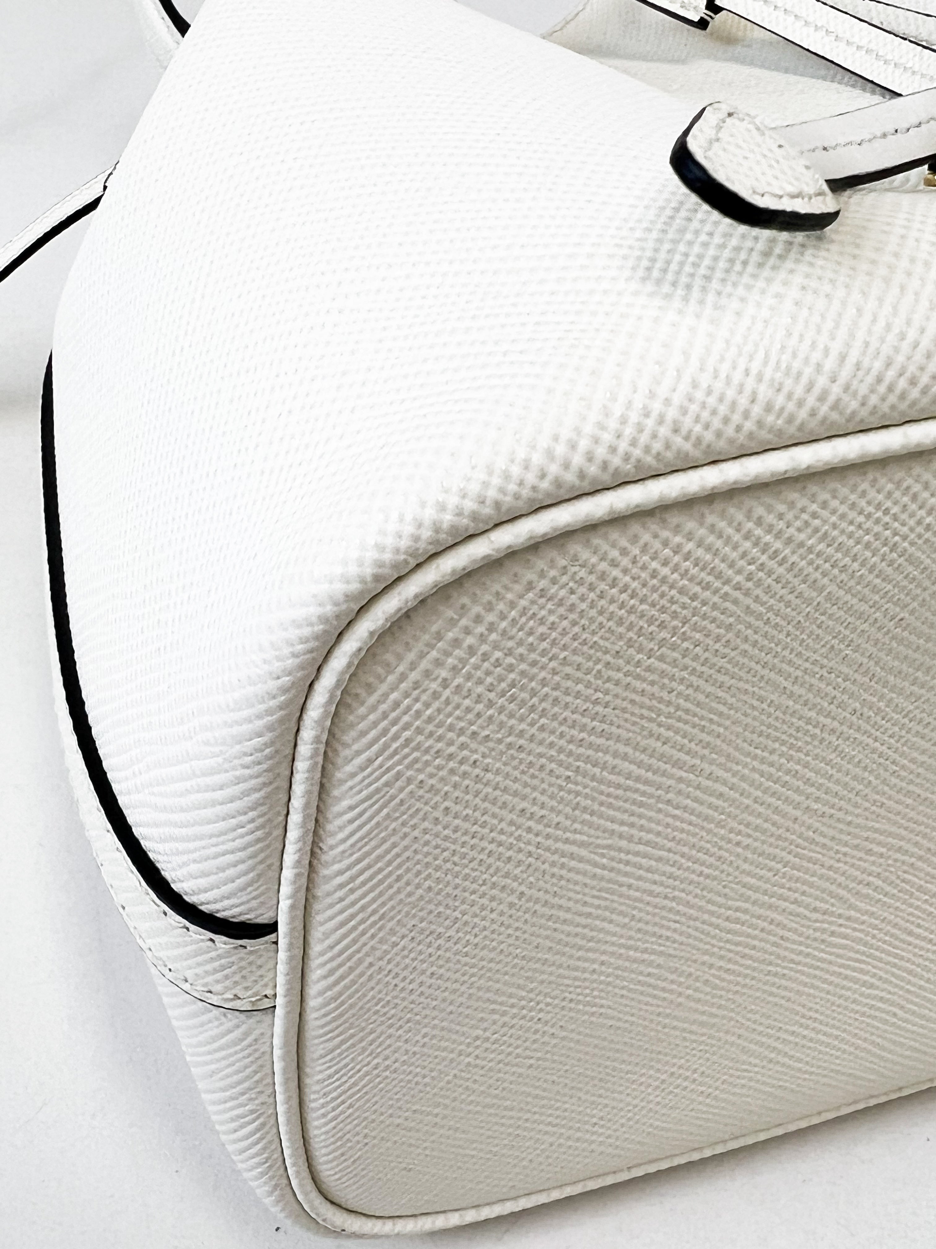 Prada Saffiano Top Handle Bucket Bag in White