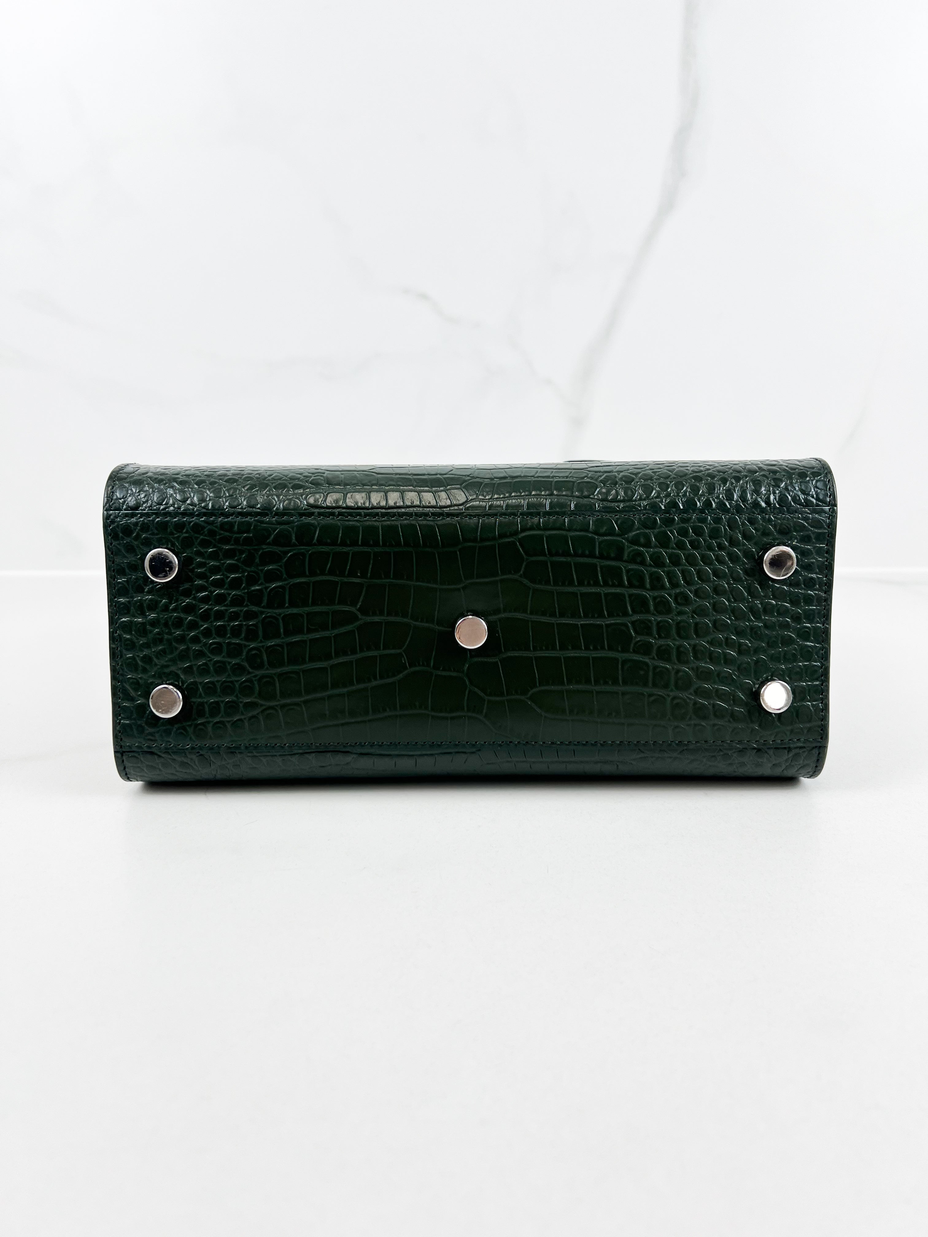 Saint Laurent Sac De Jour Small in Dark Green Croc Leather