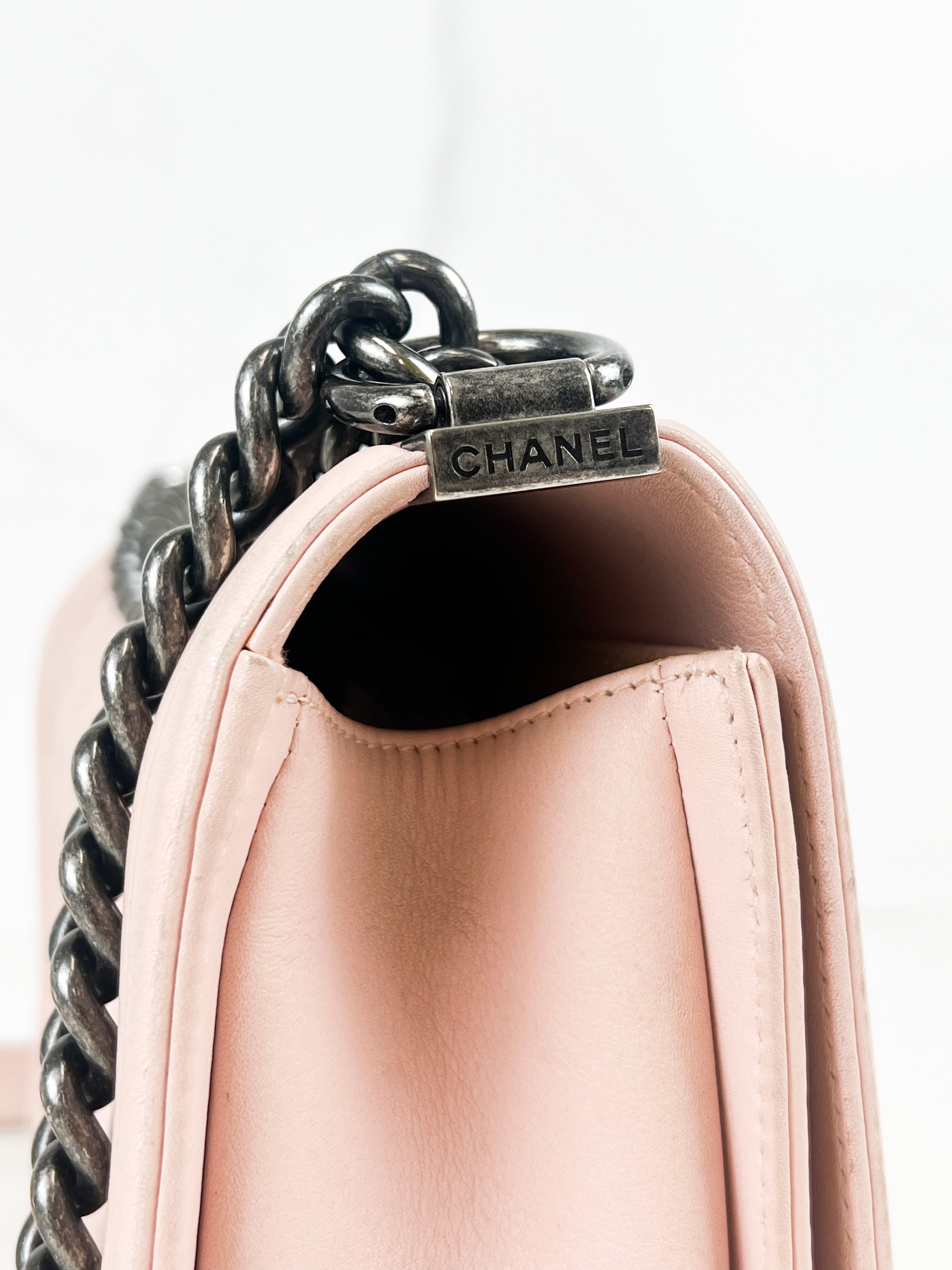 Chanel Old Medium Boy Bag in Pink Quilted Calfskin with Ruthenium Hardware