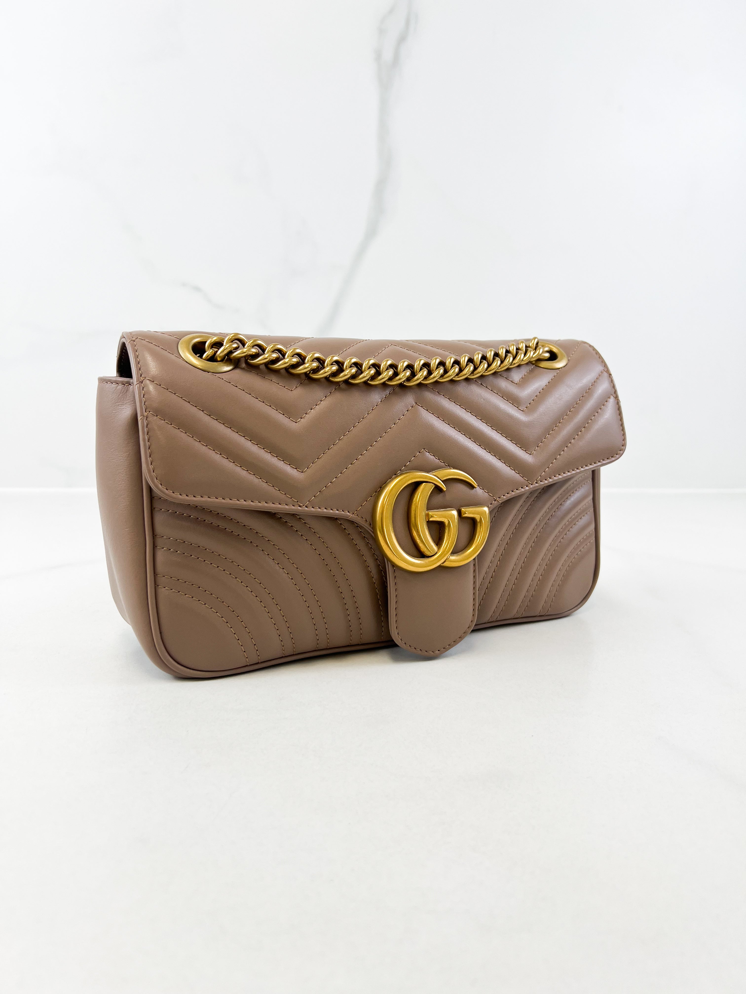 Gucci Taupe GG Marmont Matelasse Small Flap Shoulder Bag