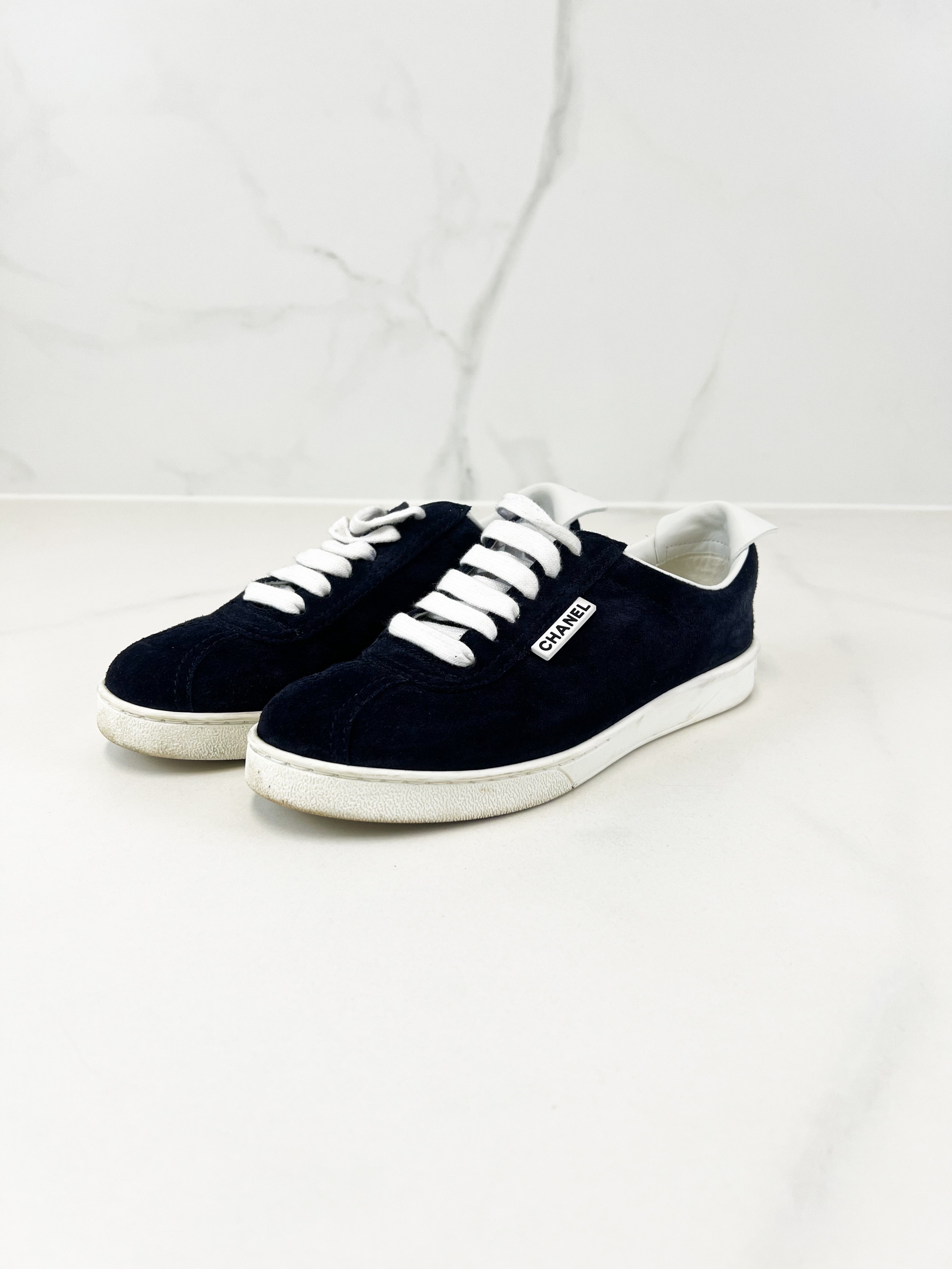 Chanel CC Suede Navy Sneaker Size 37