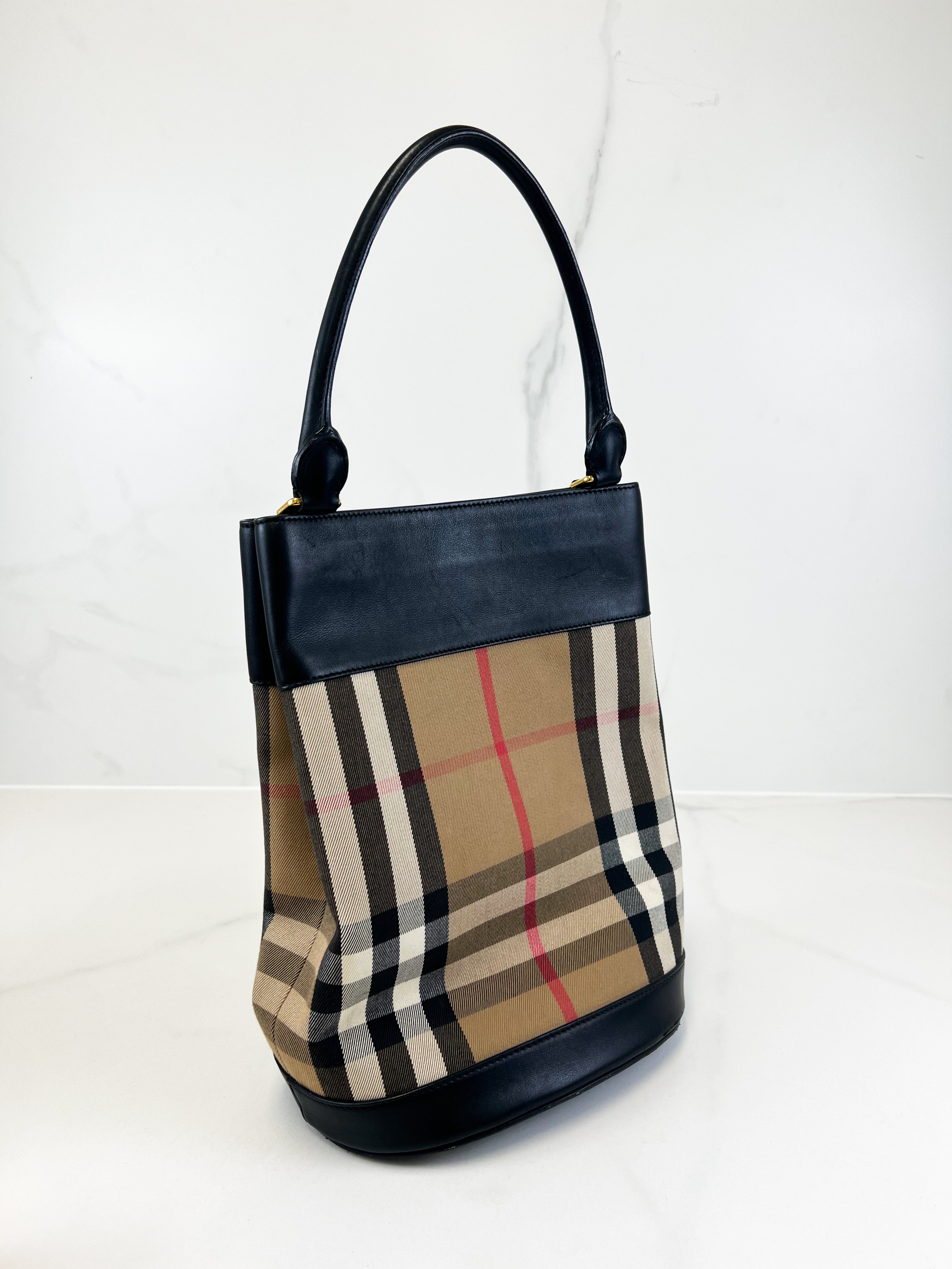 Burberry House Check & Leather Bucket Bag