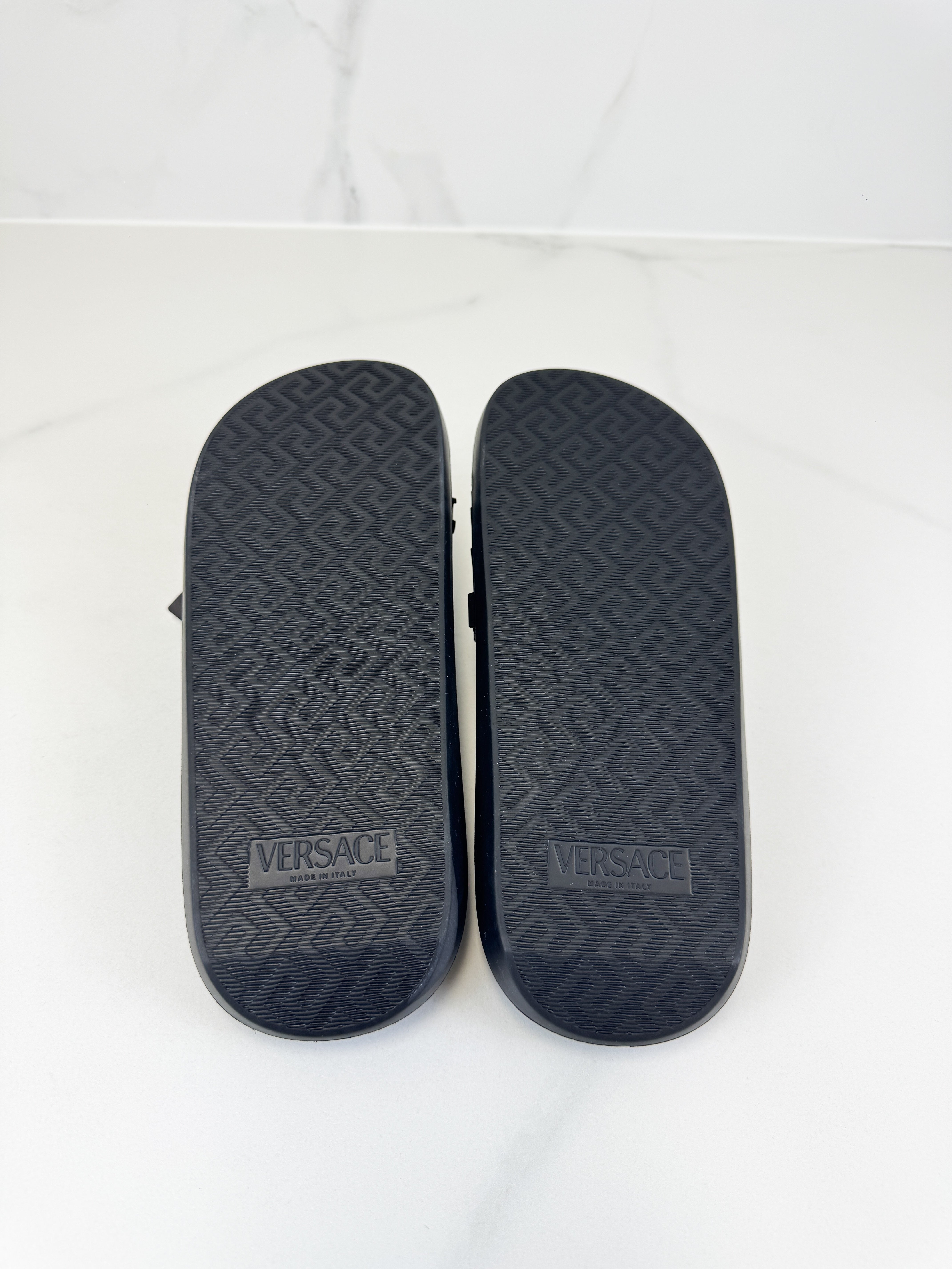 Versace Logo Embossed Black Rubber Slides Size 42