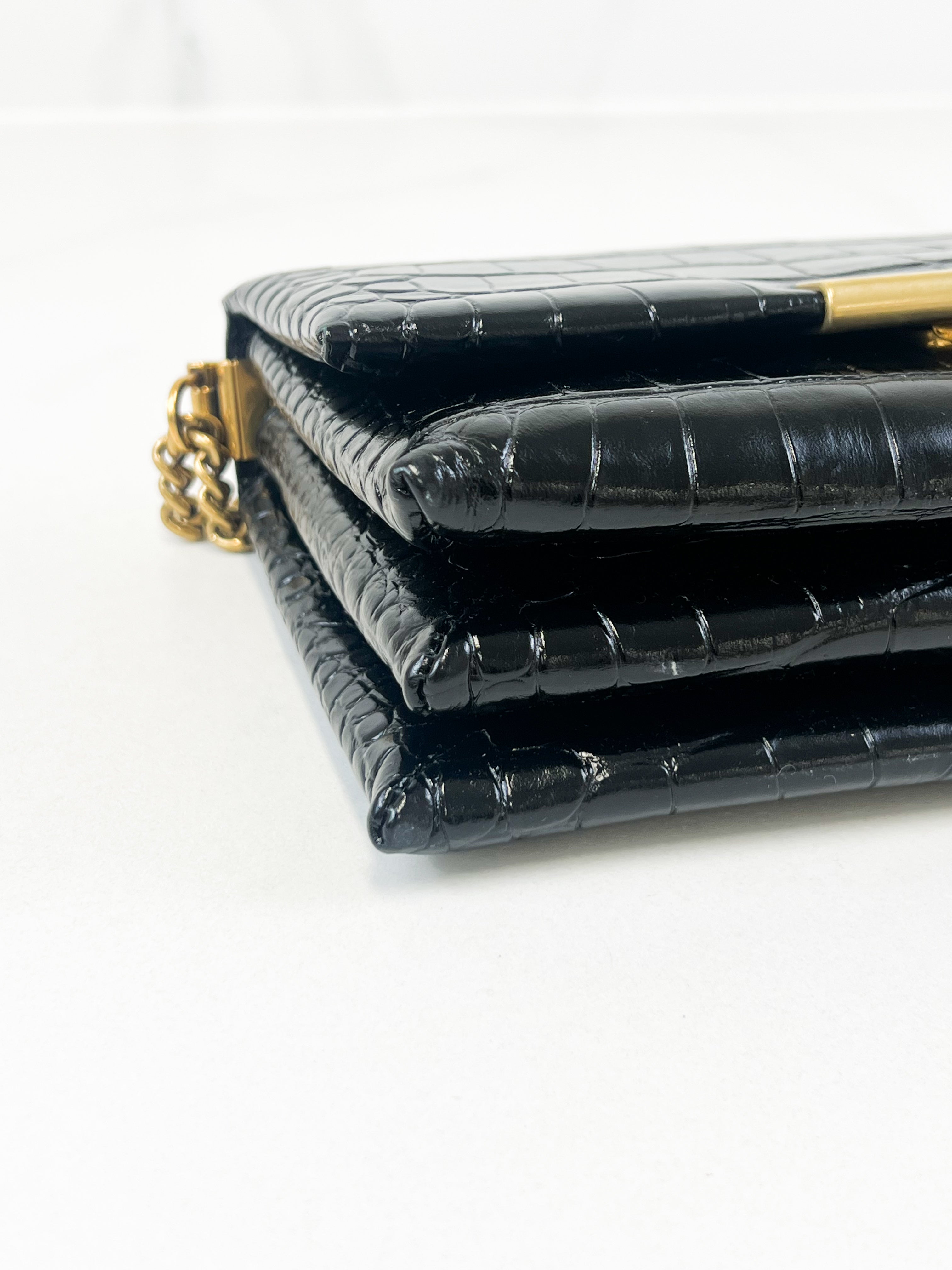 Balenciaga Triplet Croc Embossed Leather Shoulder Bag