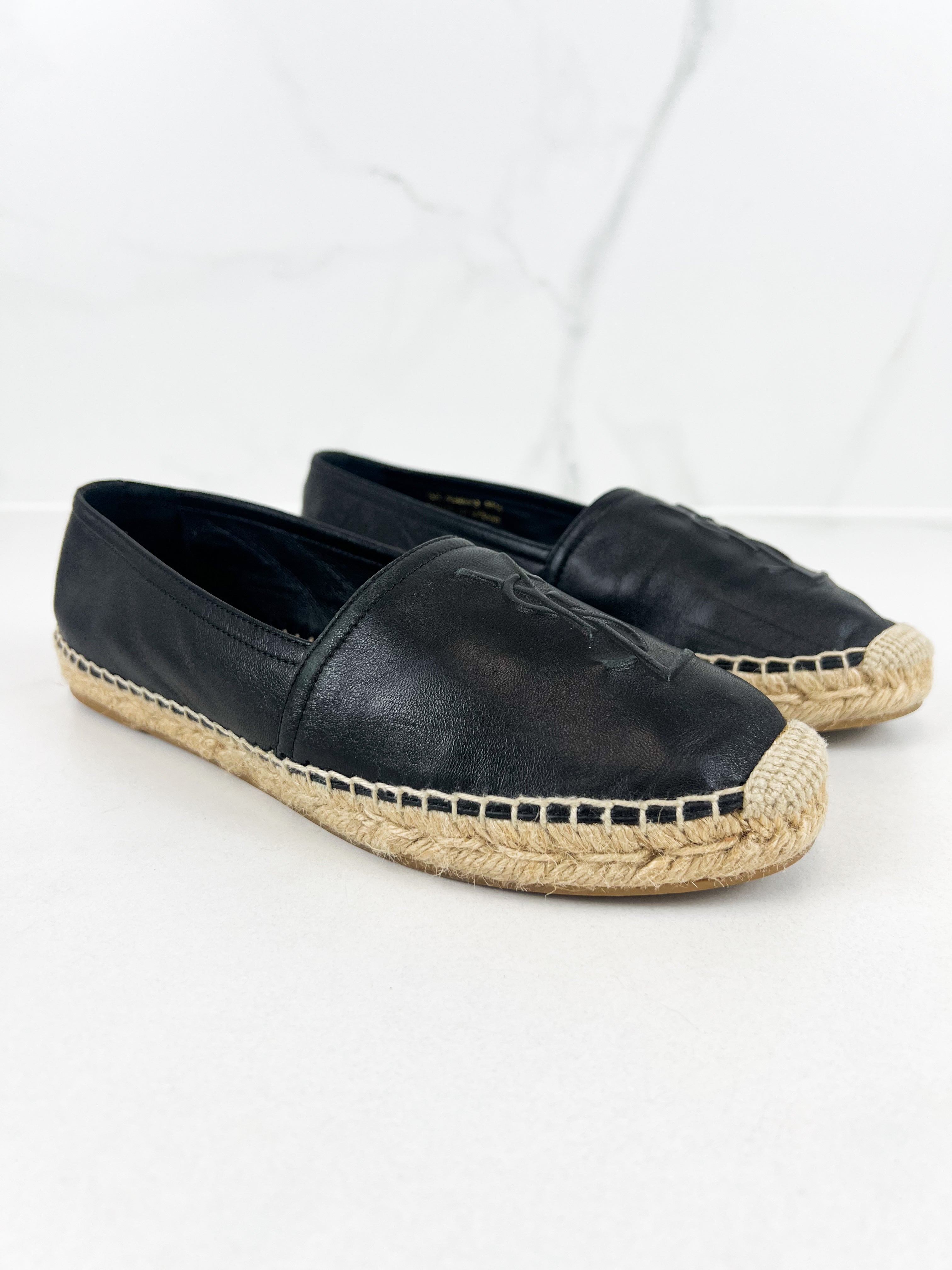 Saint Laurent Black Monogram Espadrilles Size 37.5