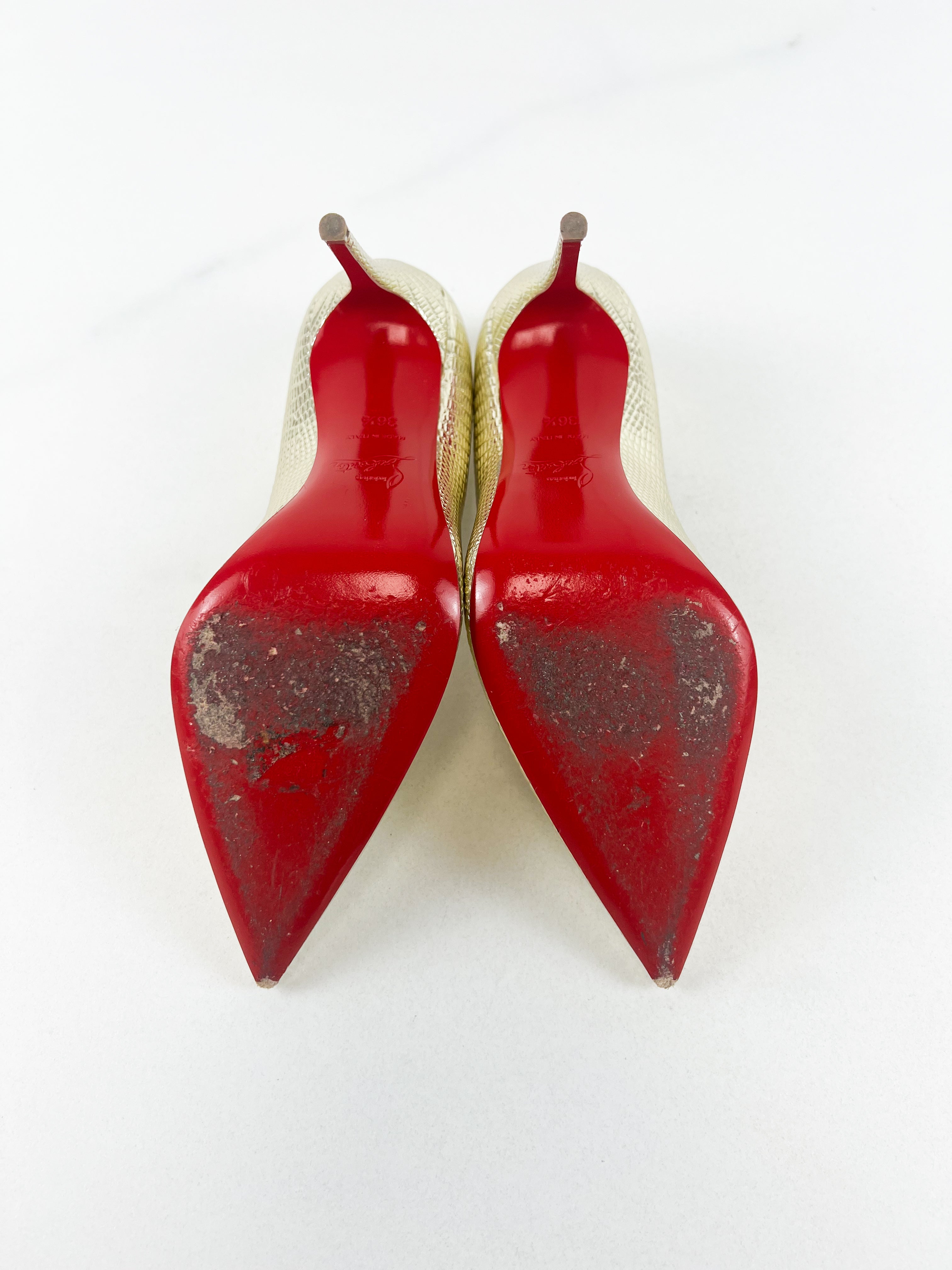 Christian Louboutin So Kate Pump in Gold-Toned Textured Leather Size 36.5