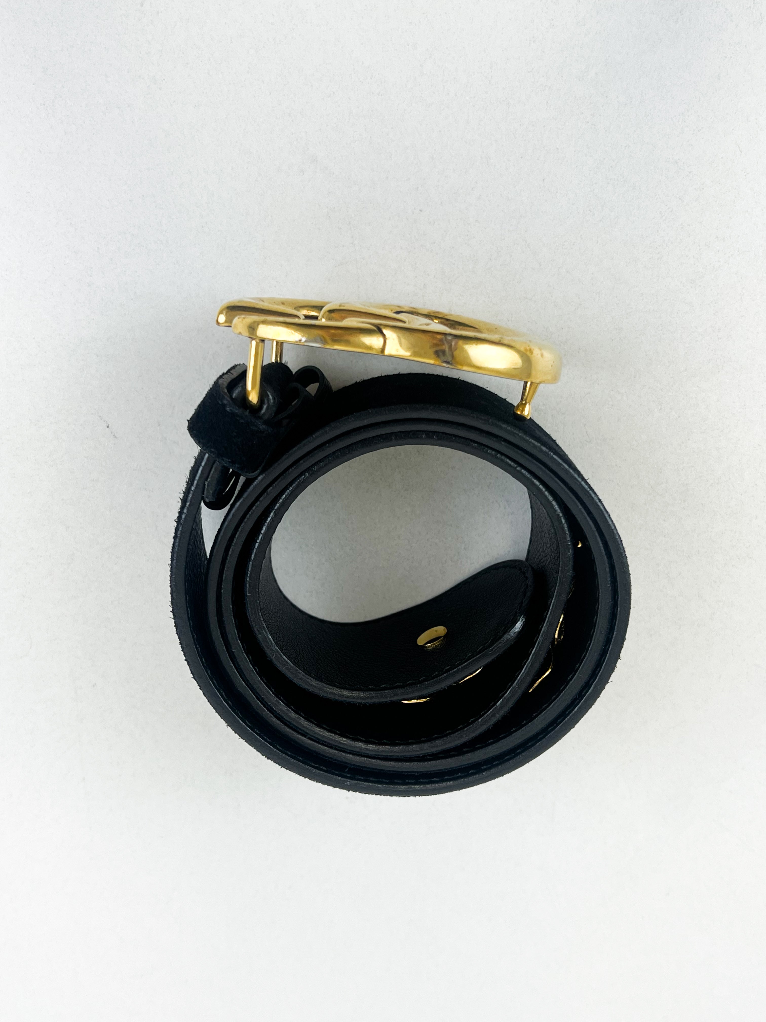 Gucci GG Velvet Belt 40mm with Gold tone Floral Detail in Size 85