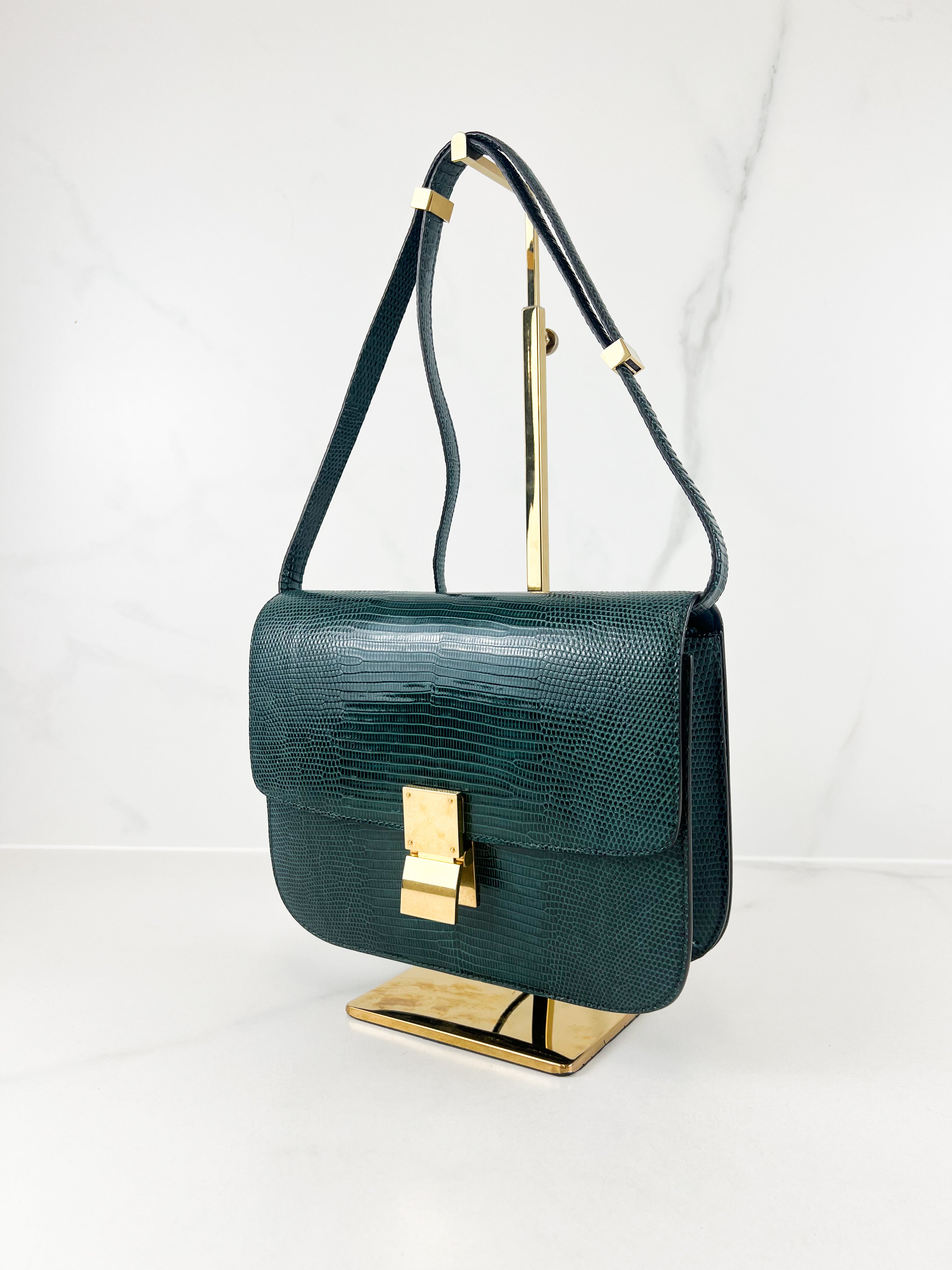 Celine Medium Classic Box Flap Bag in Emerald Lizard Leather
