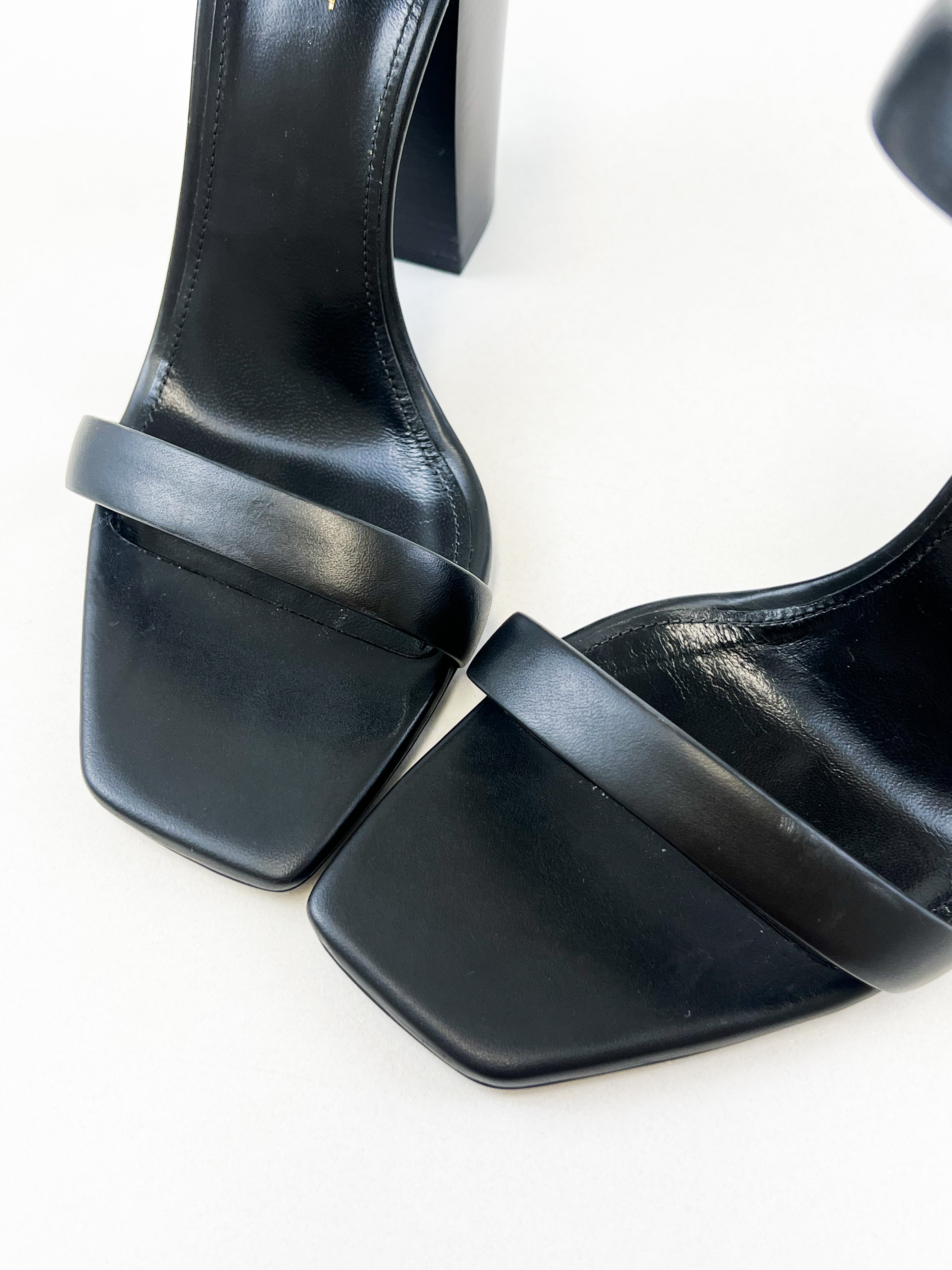Saint Laurent Black Leather Sandal Heel Size 41