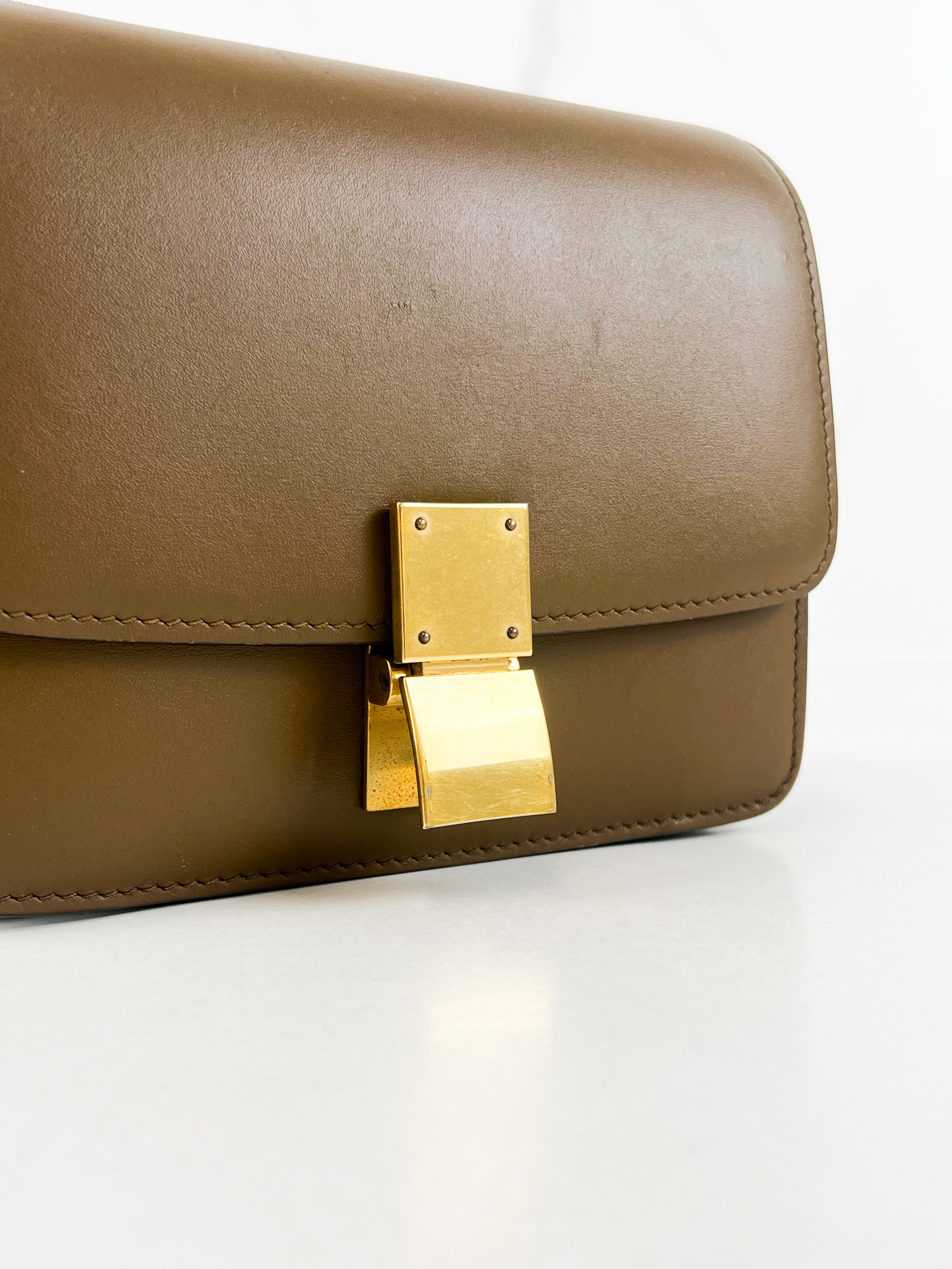 Celine Small Classic Box Flap Bag in Brown Leather