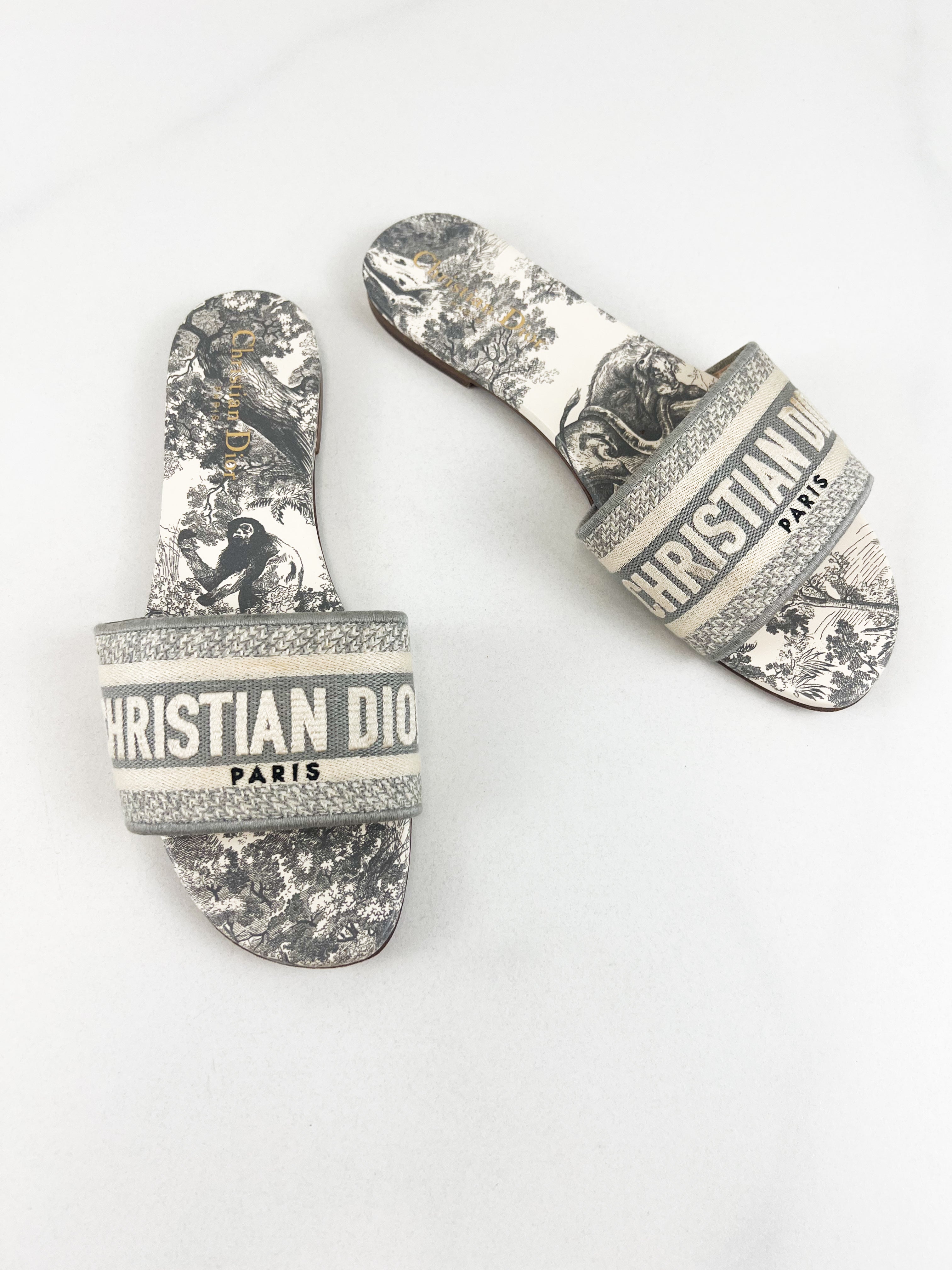 Christian Dior Grey Dway Slides Size 38