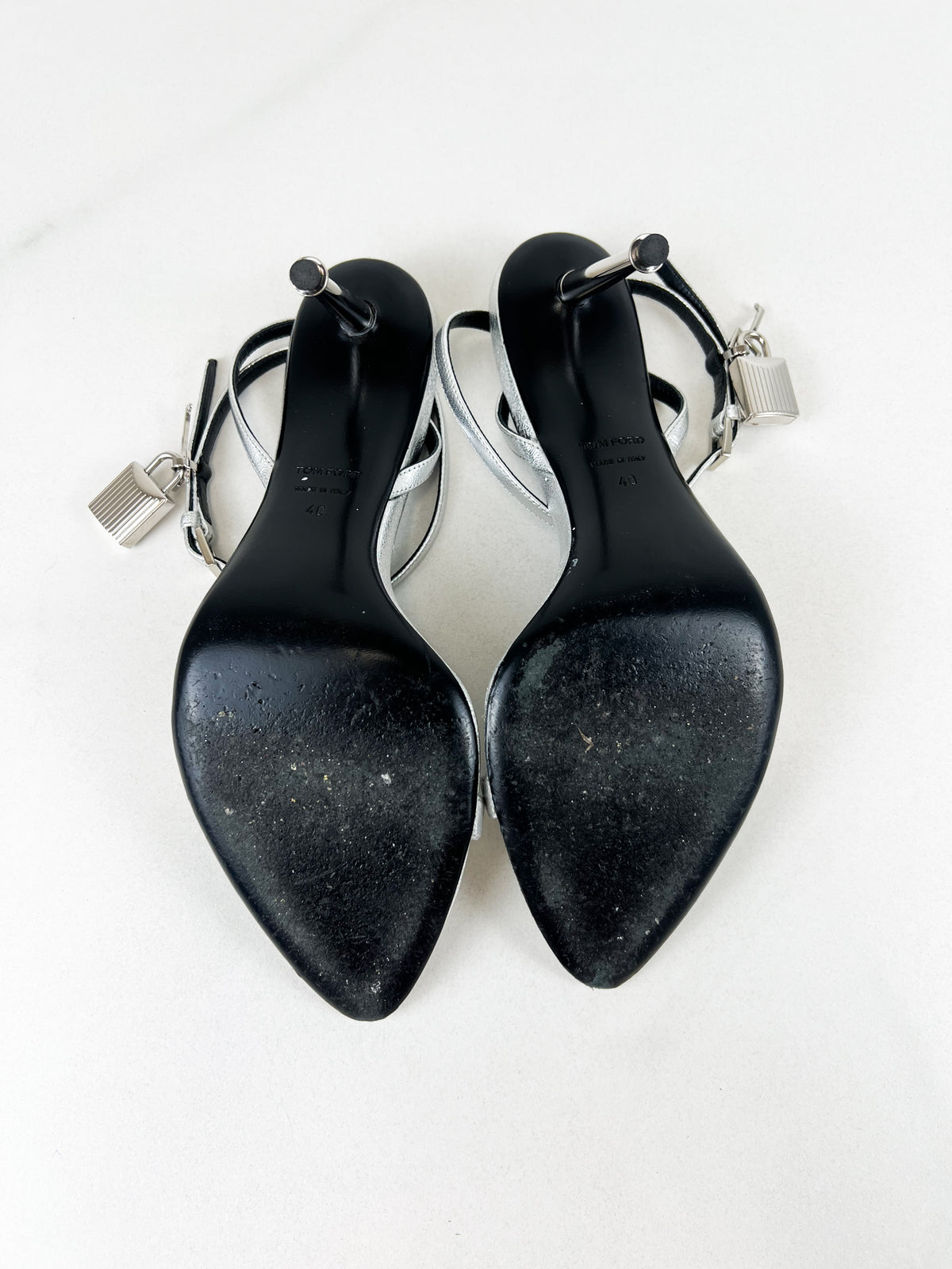 Tom Ford Leather Silver Padlock Sandal 85 Size 40
