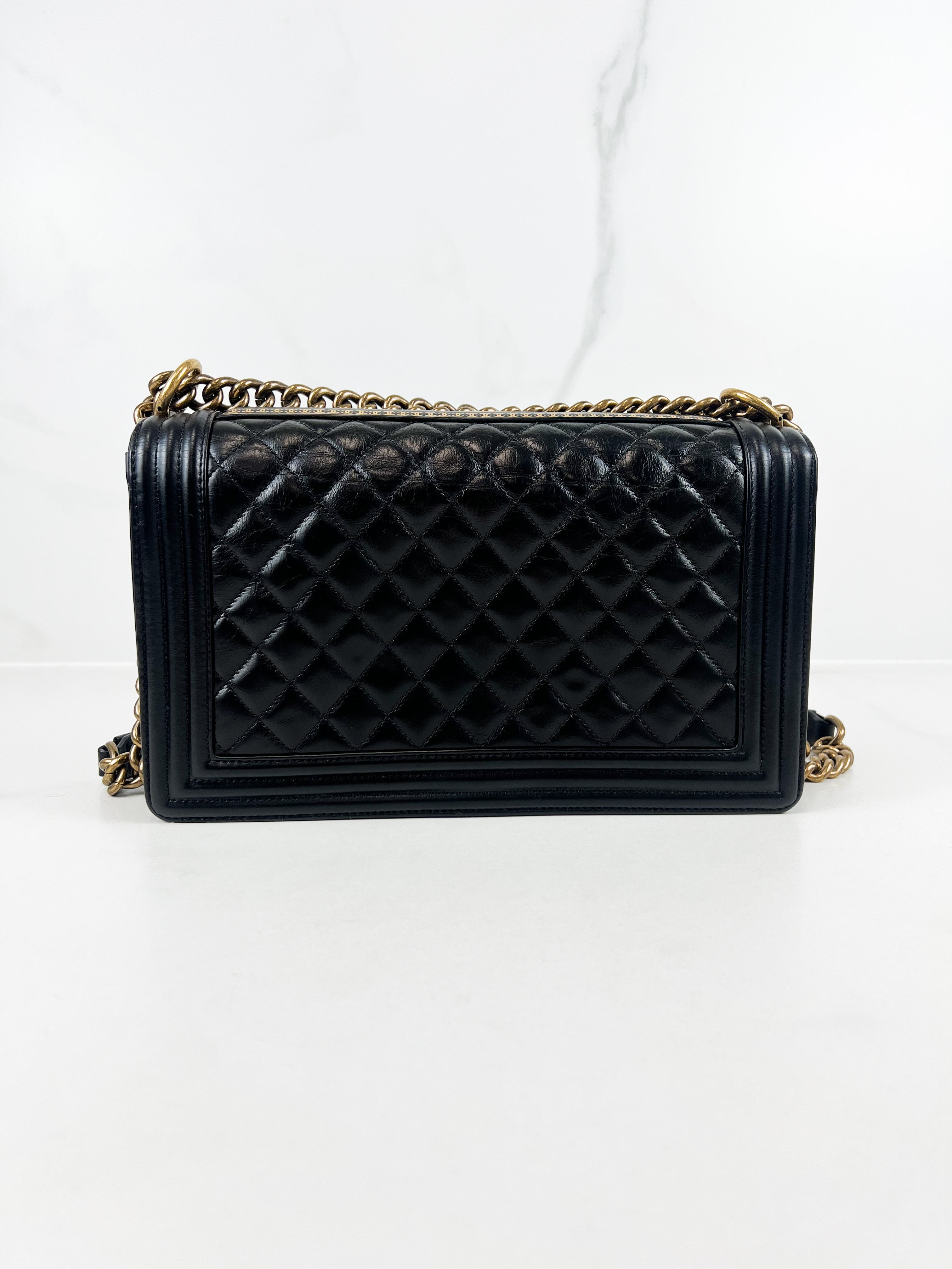 Chanel Limited edition Black New Medium Distressed Calfskin Boy Bag with Antique GHW