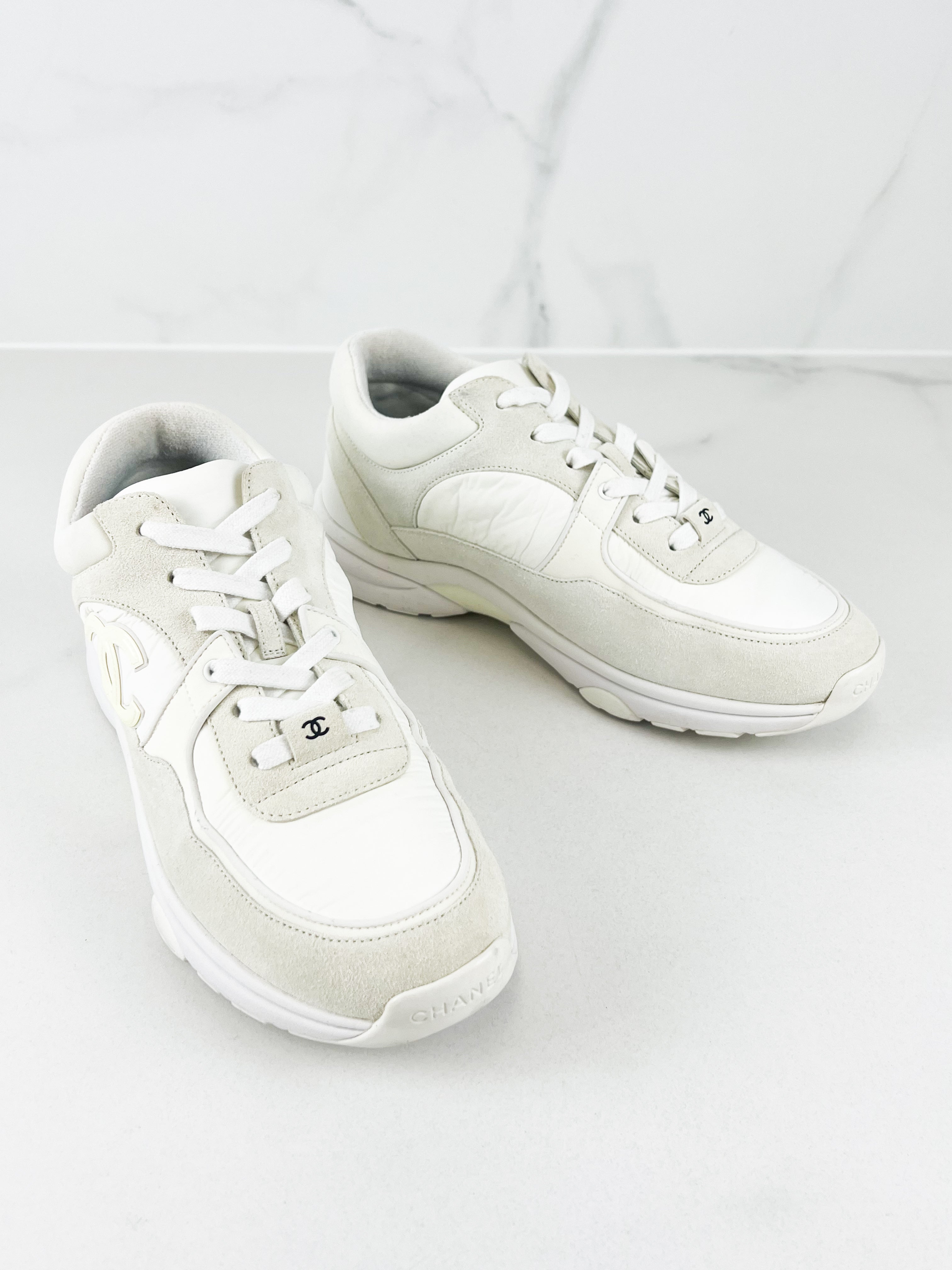 Chanel CC White Reflective Sneakers in Size 39.5