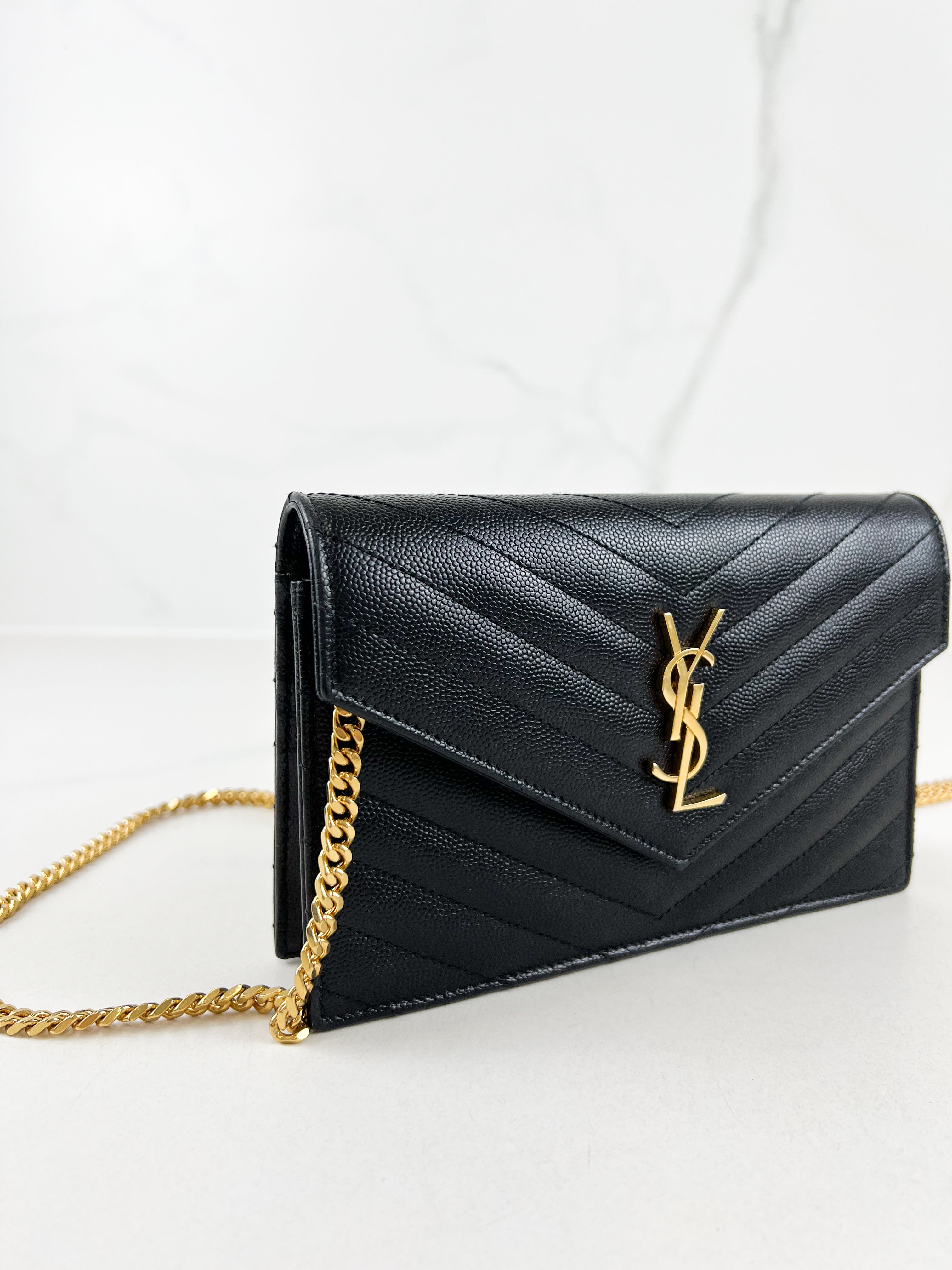 Saint Laurent Black Cassandre Envelope WOC with GHW