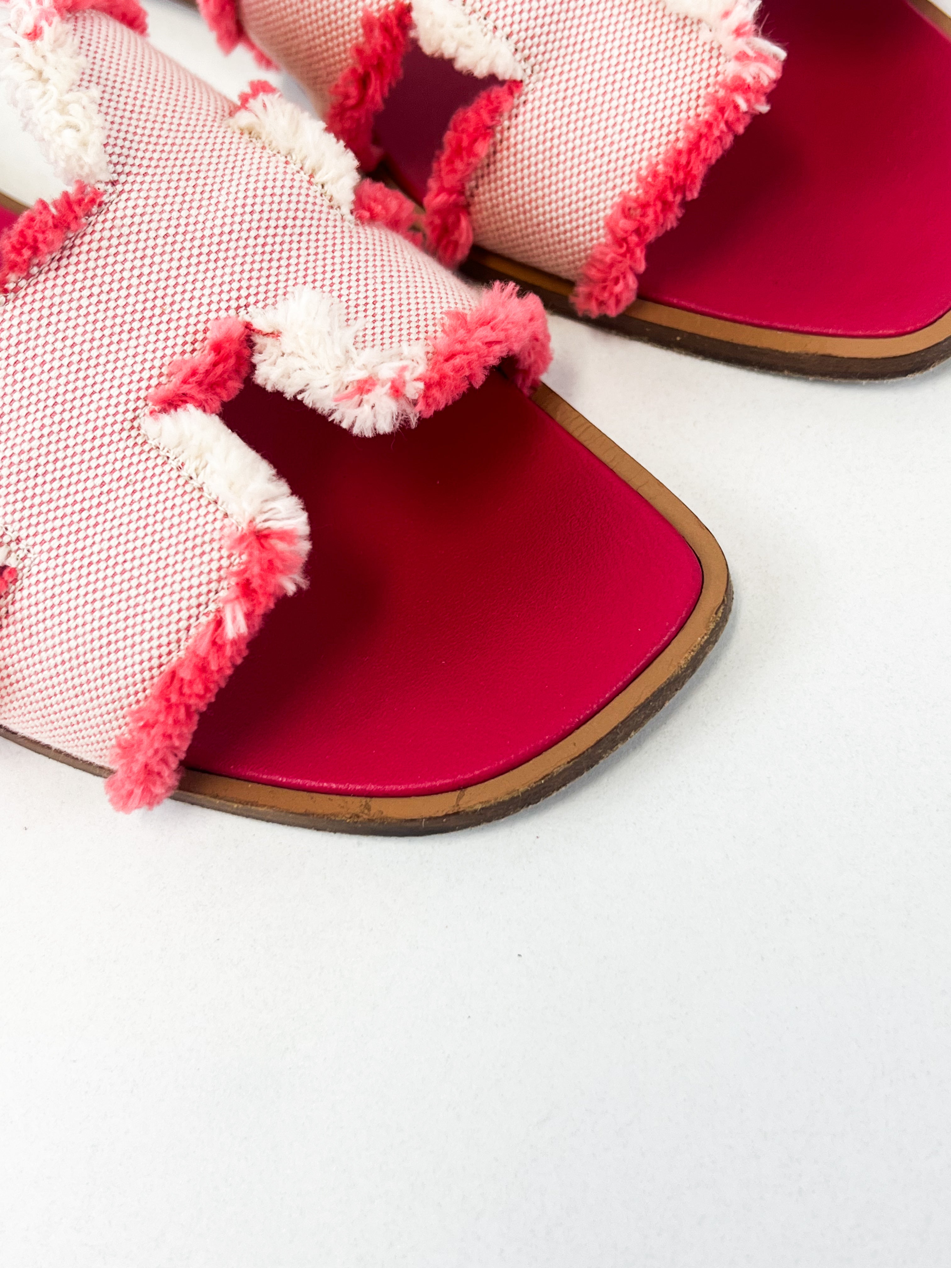 Hermes Oran Sandal in Pink Fabric Size 38.5