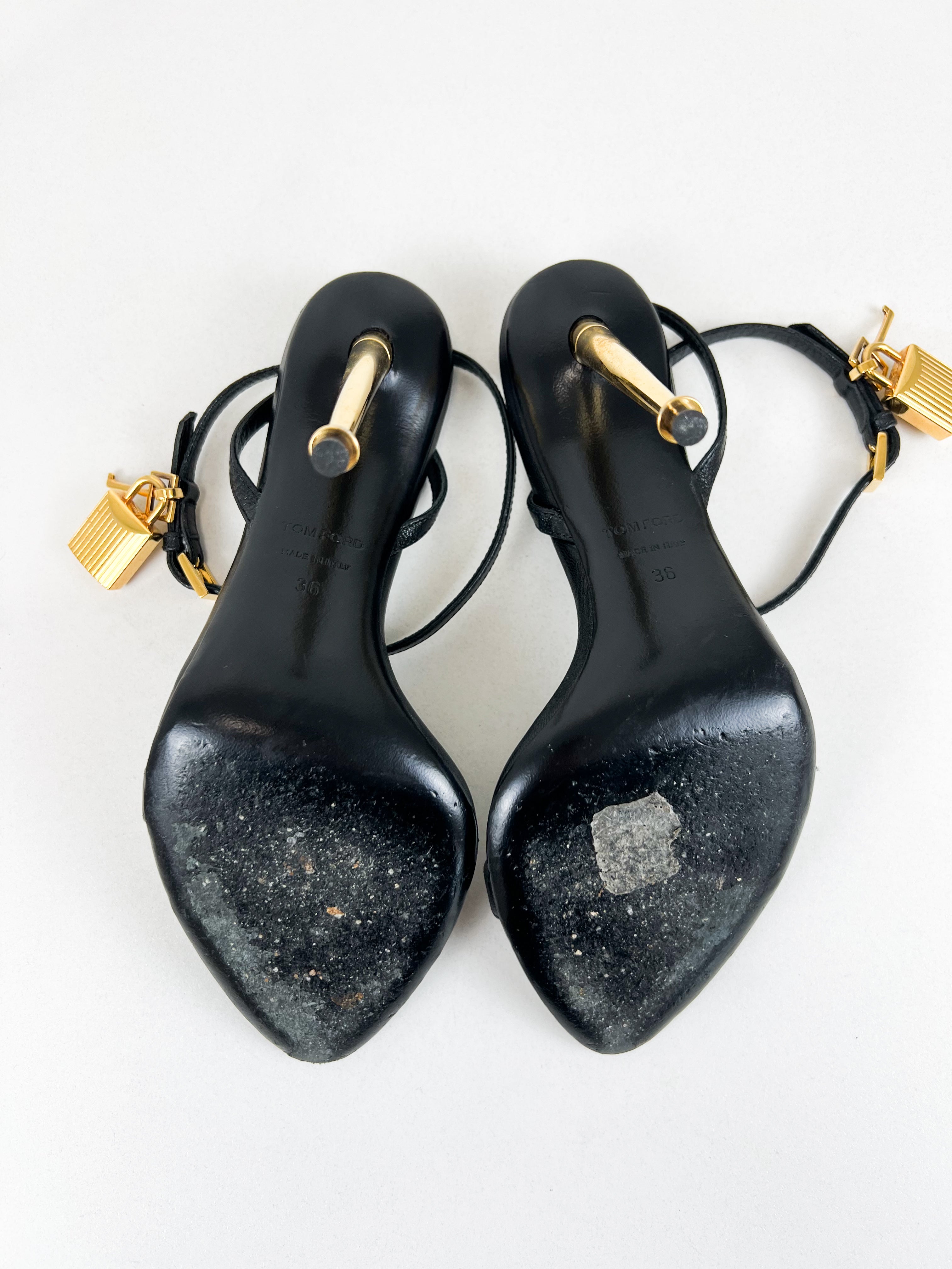 Tom Ford Black Padlock Leather Sandal Size 36