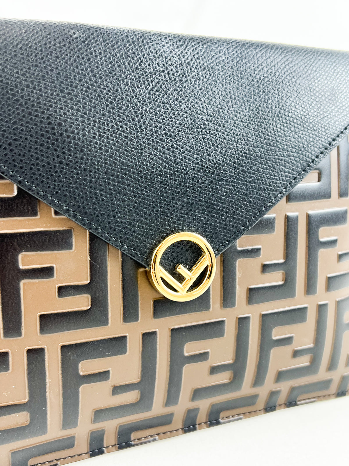 Fendi FF Leather Envelope Clutch
