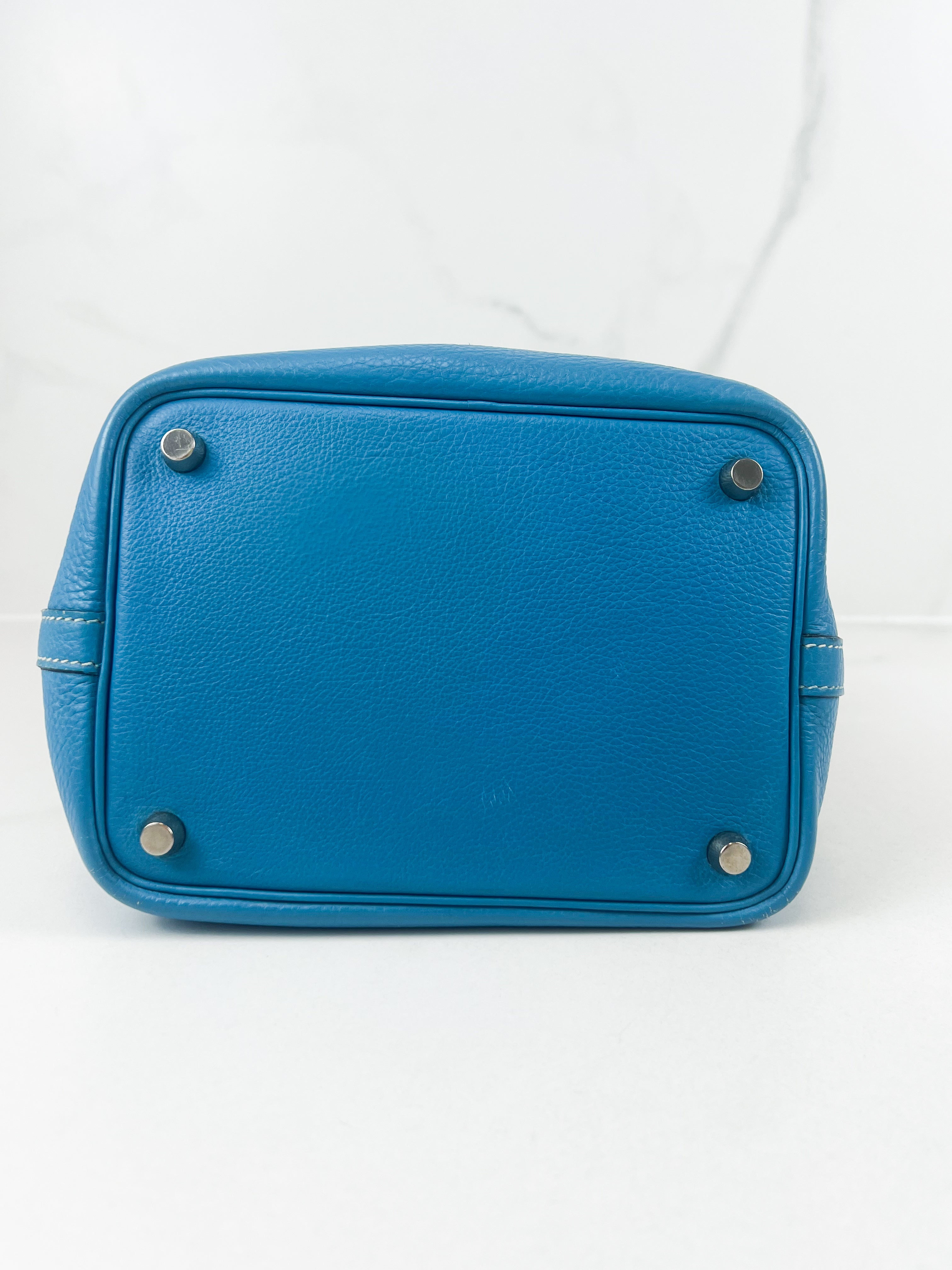 Hermes Vintage Picotin 18 in Bleu Jean Clemence Leather