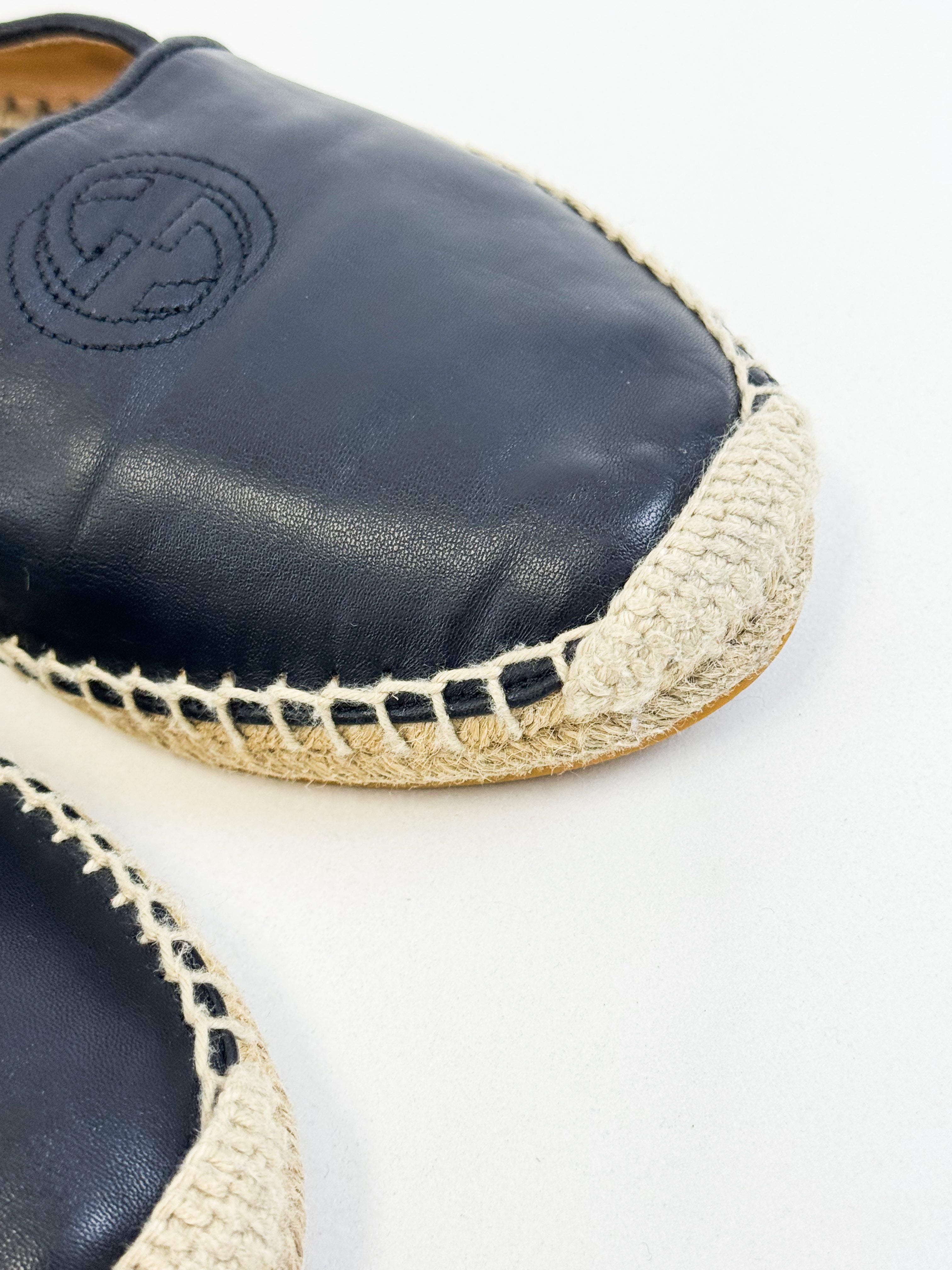 Gucci Leather/Canvas GG Logo Espadrille Size 38.5