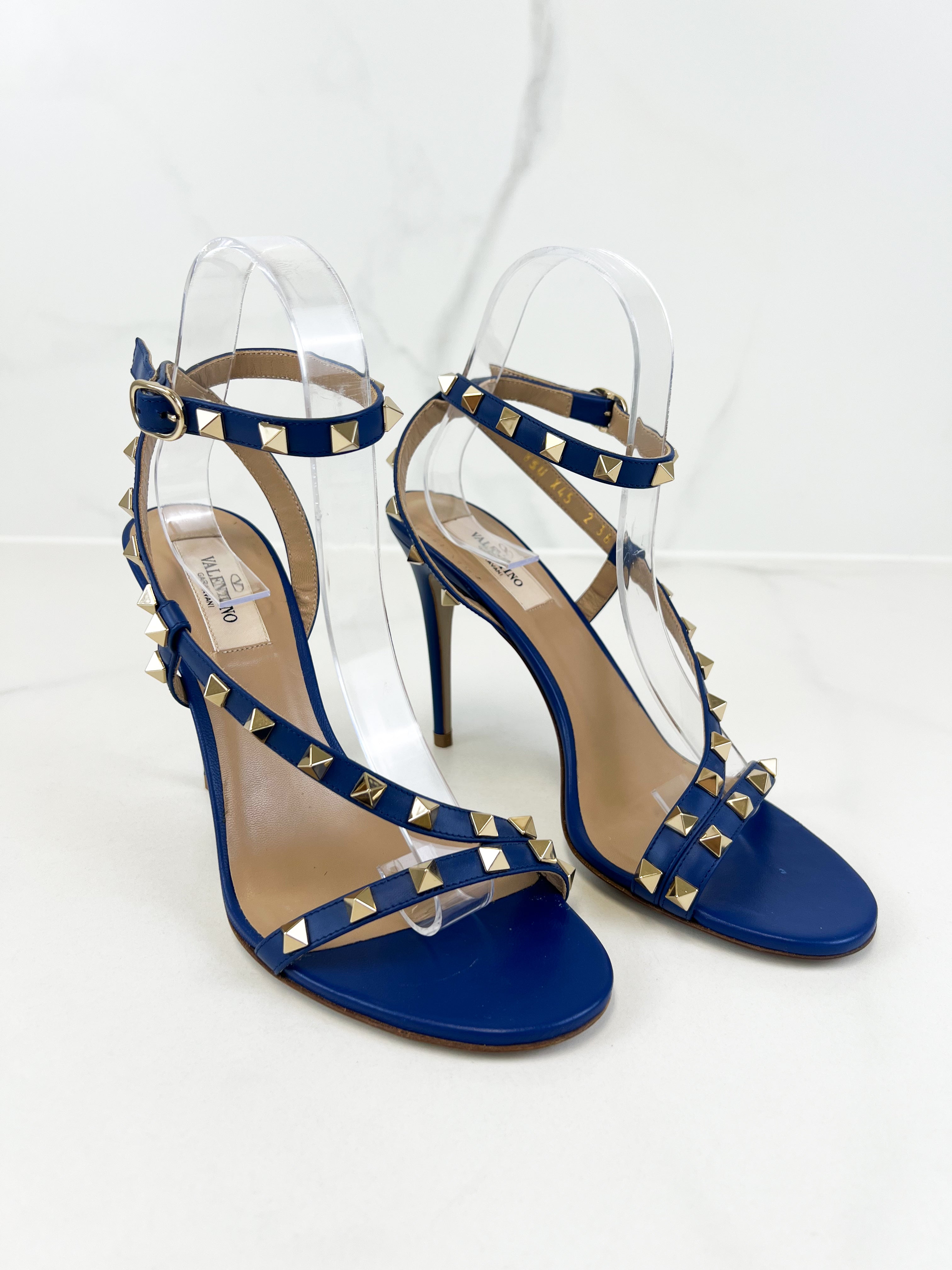 Valentino Leather Blue Rockstud Sandal Size 38