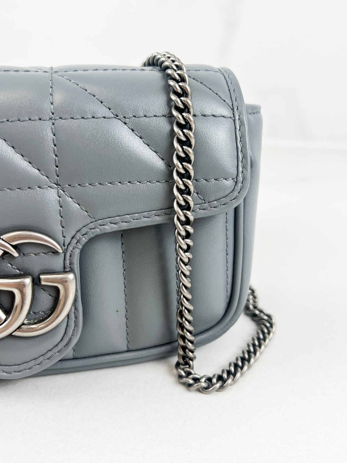 Gucci Deep Grey GG Marmont Matelasse Super Mini Bag