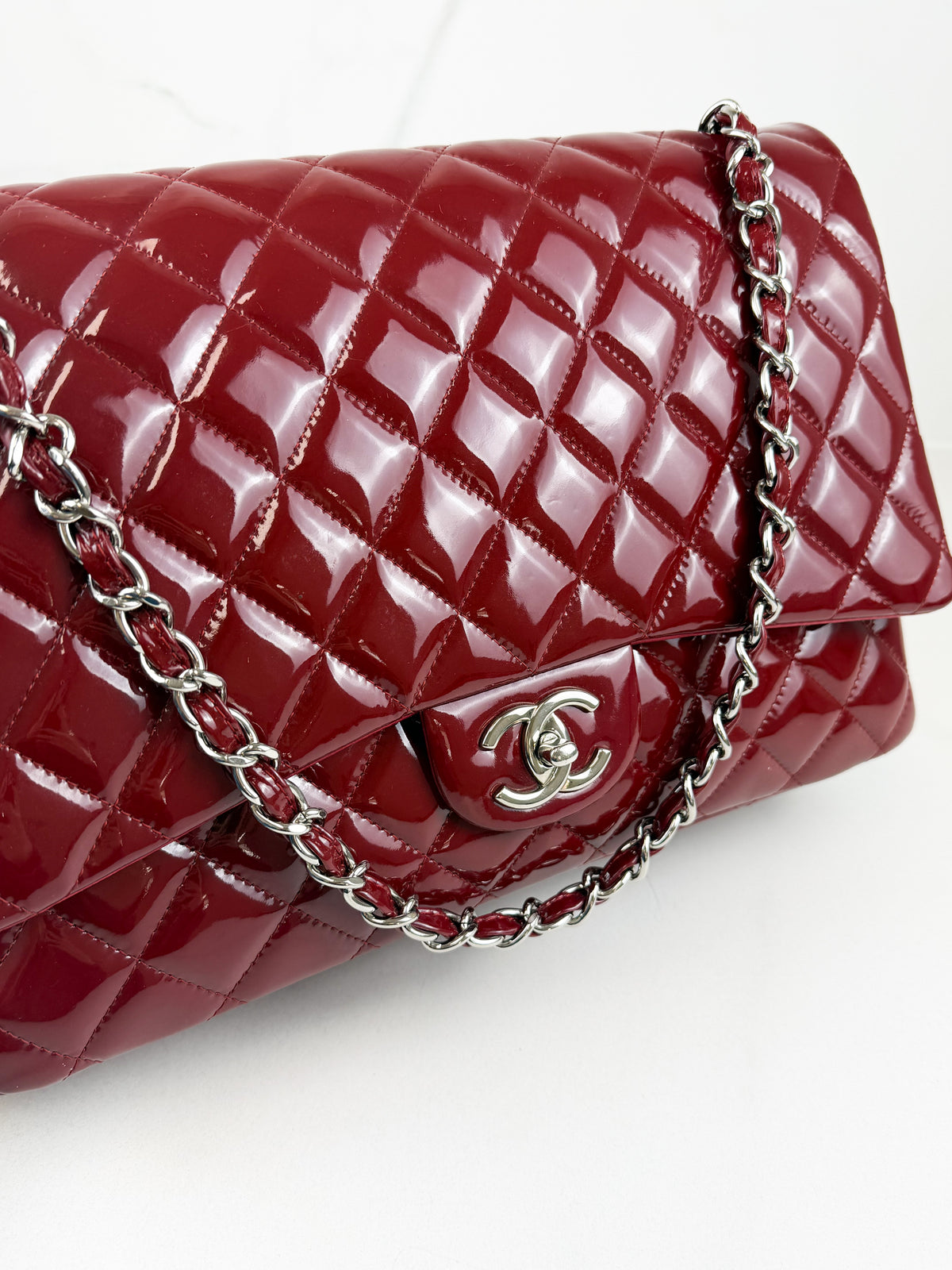 Chanel Red Patent Classic Jumbo Double Flap Bag
