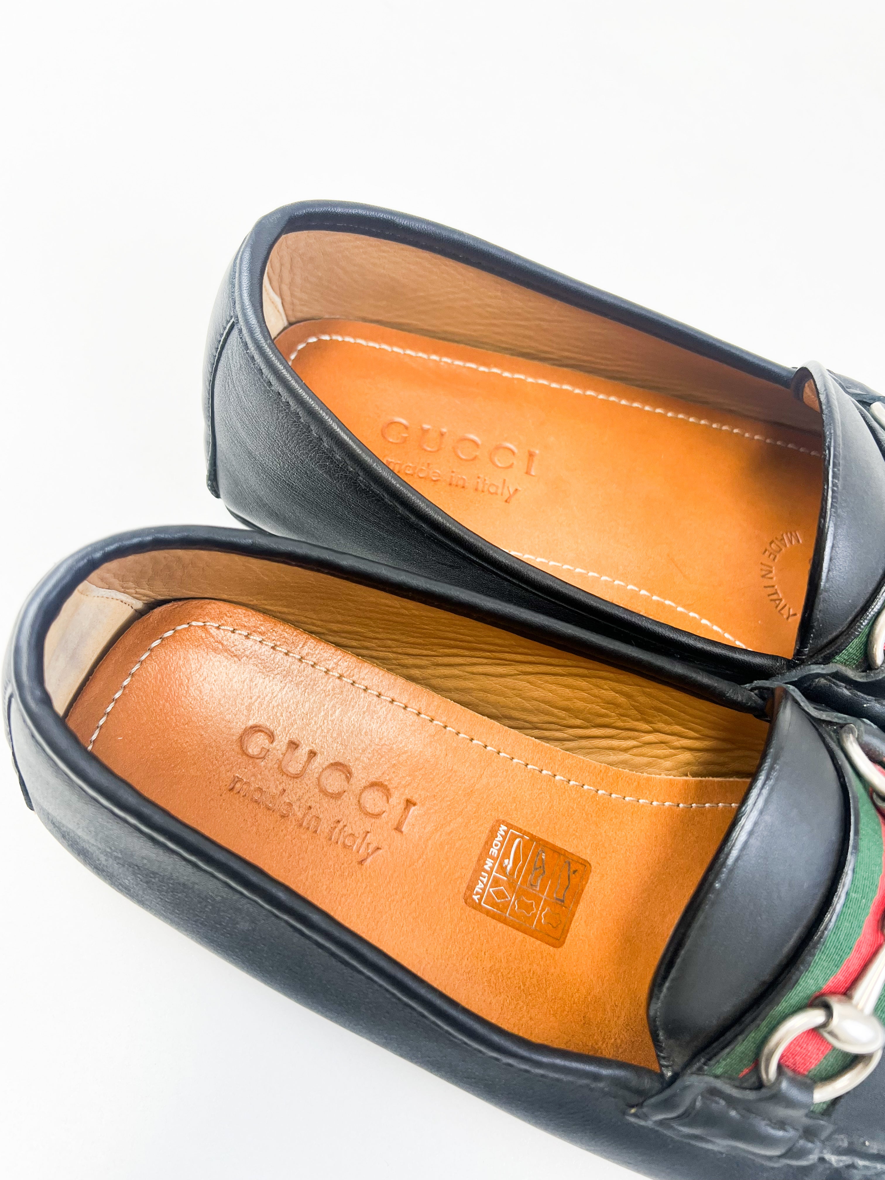 Gucci Mens Horsebit Signature Leather Loafers Size 6.5