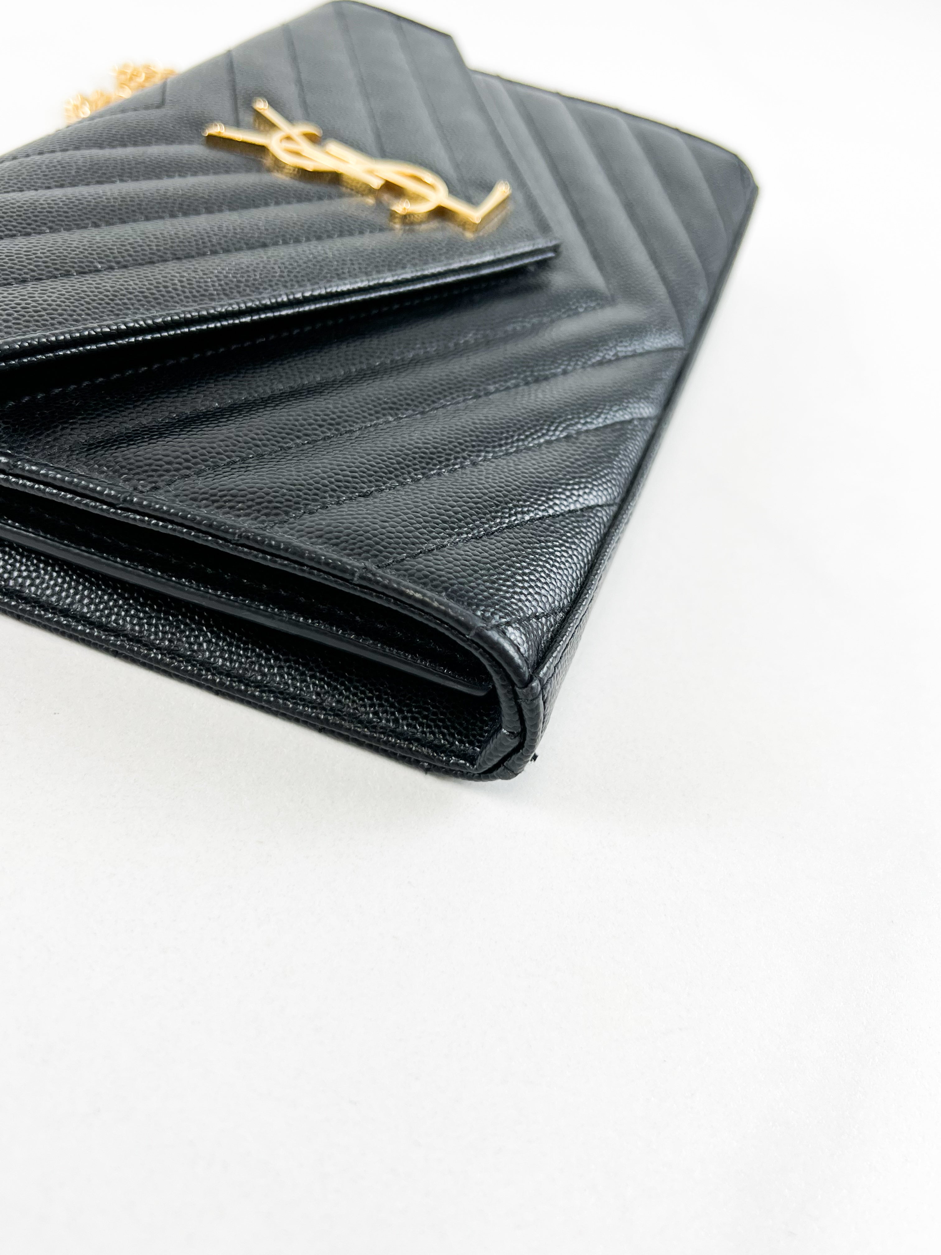 Saint Laurent Black Cassandre Envelope WOC with GHW