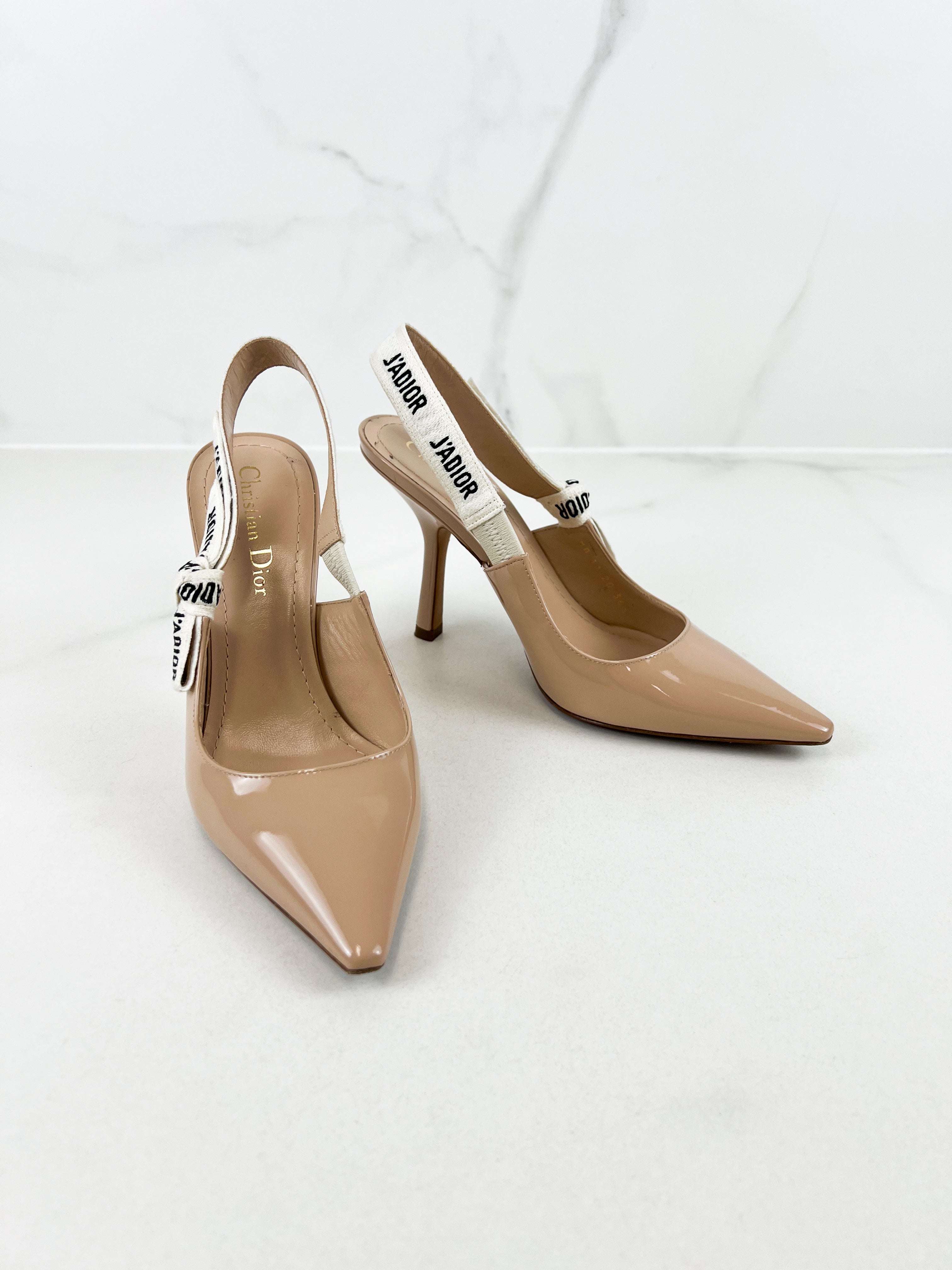Christian Dior Patent Beige Jadior Slingback Heel Size 36.5